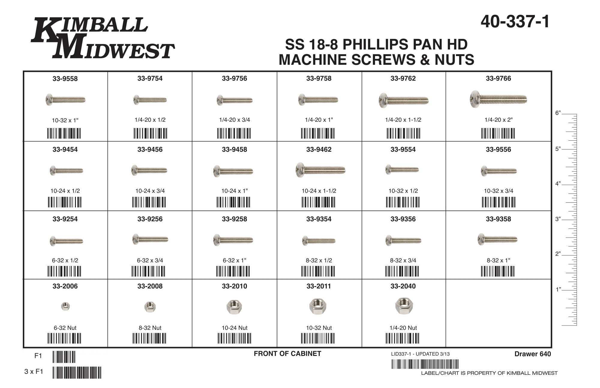18-8 Stainless Steel Phillips Pan Head Machine Screw & Nut Drawer Assortment (#6 - 1/4")