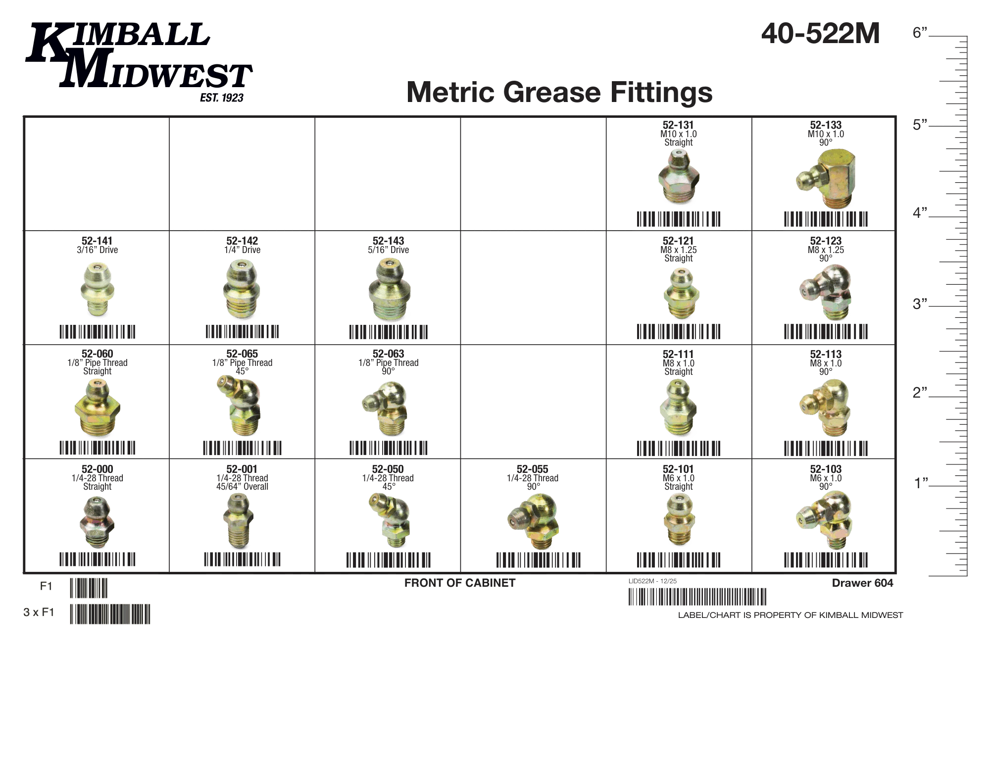 Fractional & Metric 24 Compartment Grease Fitting Mobile Storage Solution Assortment