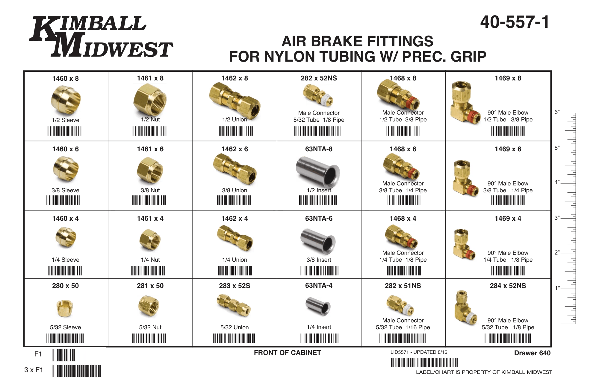 Air Brake Fittings Assortment (1/4" - 1/2") with 5/32 Precision Grip - 24-Hole Bin