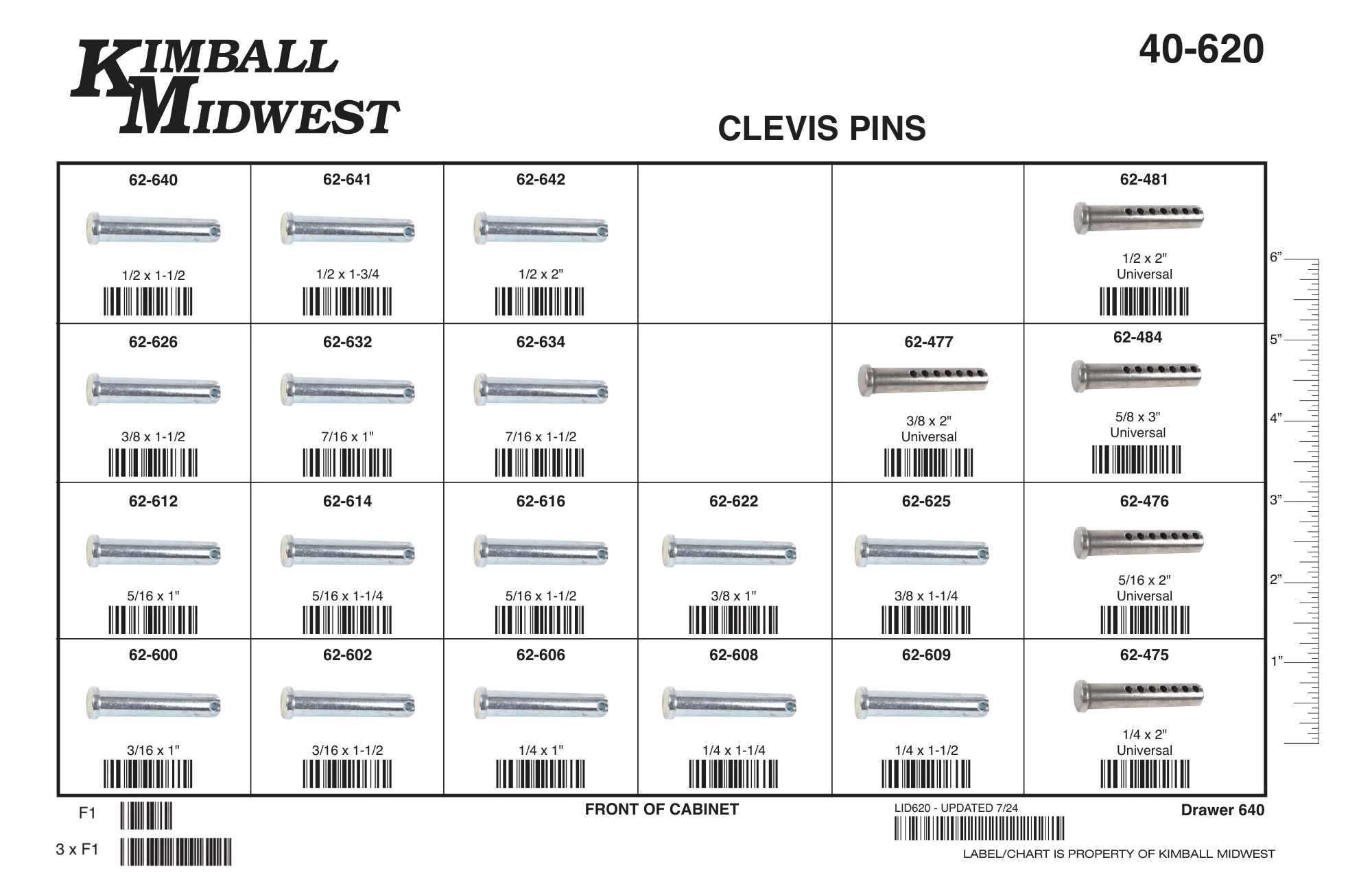 Zinc Plated Single Hole & Plain Finish Universal (SAE) Clevis Pin Assortment (3/16" - 1/2")