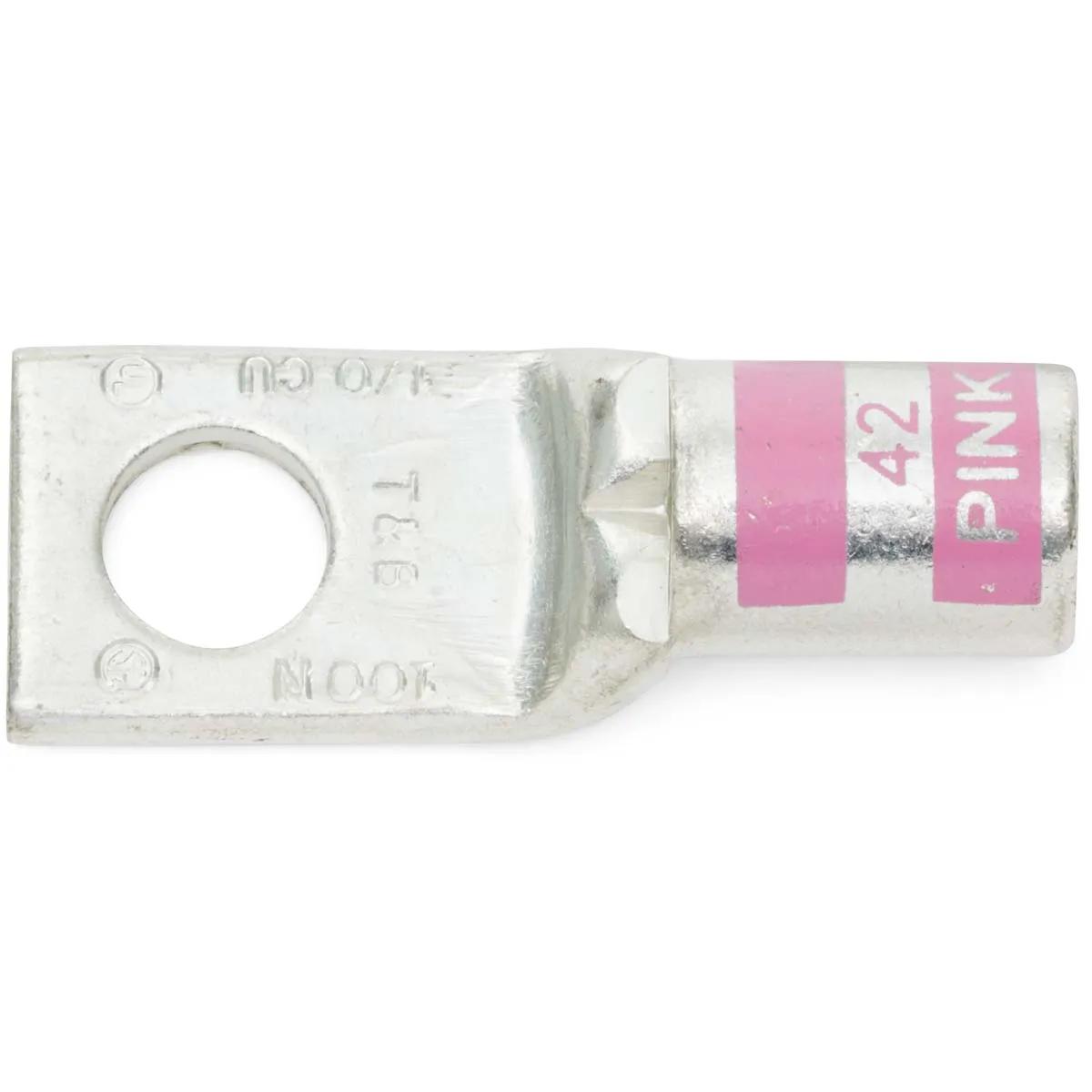 1/0 AWG, 5/16" Stud Pink T&B Industrial Single Hole Lug - 2 Pack