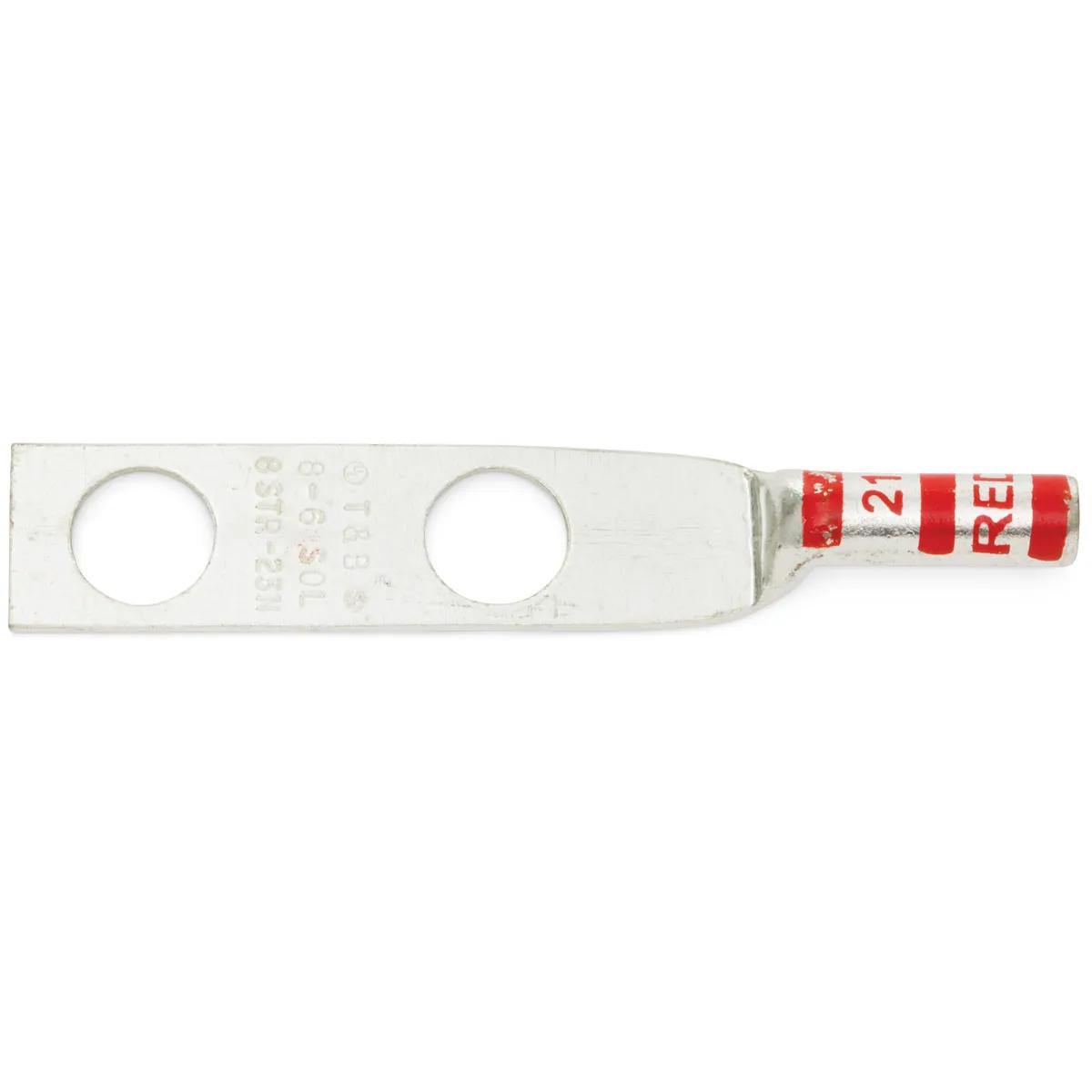 8 AWG, 3/8" Stud Red T&B Long Barrel Industrial Double Hole Lug - 2 Pack