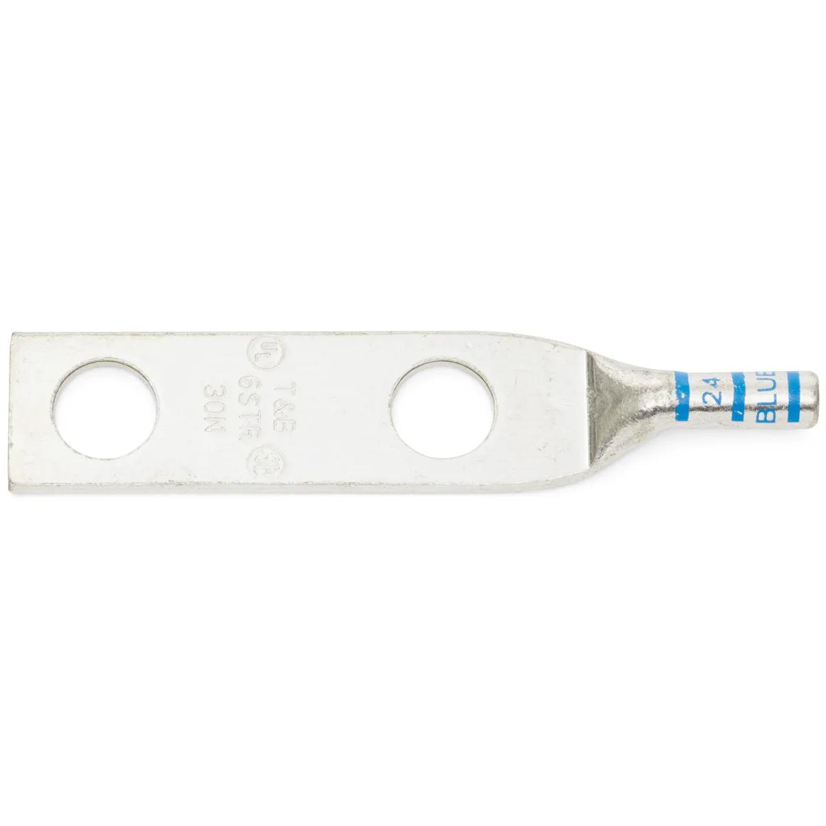 6 AWG, 1/2" Stud Blue T&B Long Barrel Industrial Double Hole Lug - 2 Pack