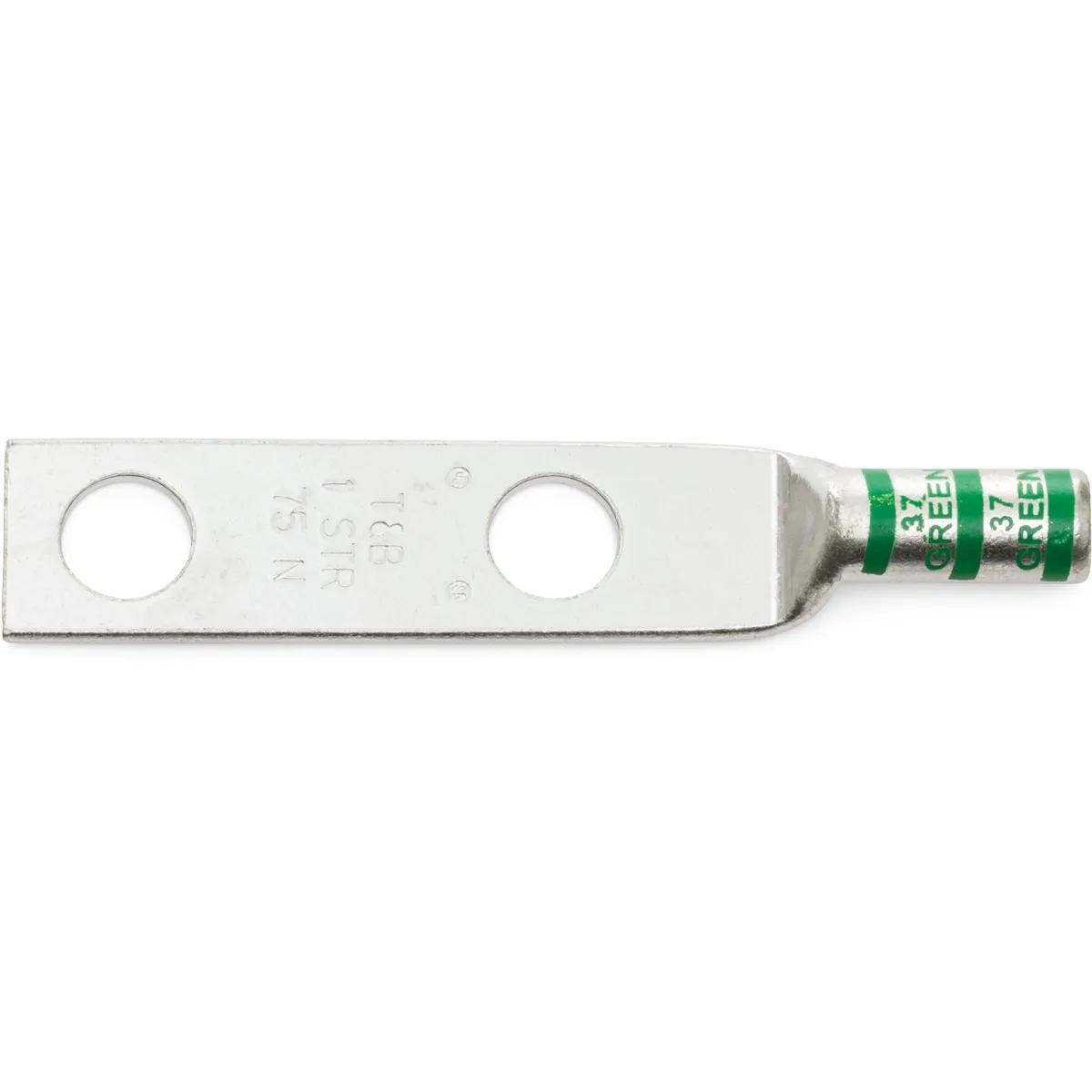 1 AWG, 3/8" Stud Green T&B Industrial Double Hole Lug - 2 Pack