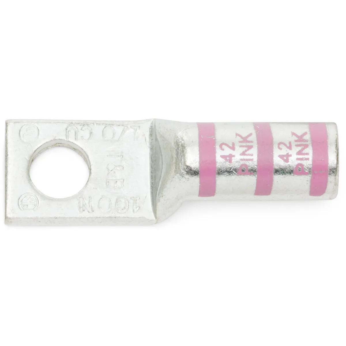 1/0 AWG, 3/8" Stud Pink T&B Long Barrel Industrial Single Hole Lug - 2 Pack