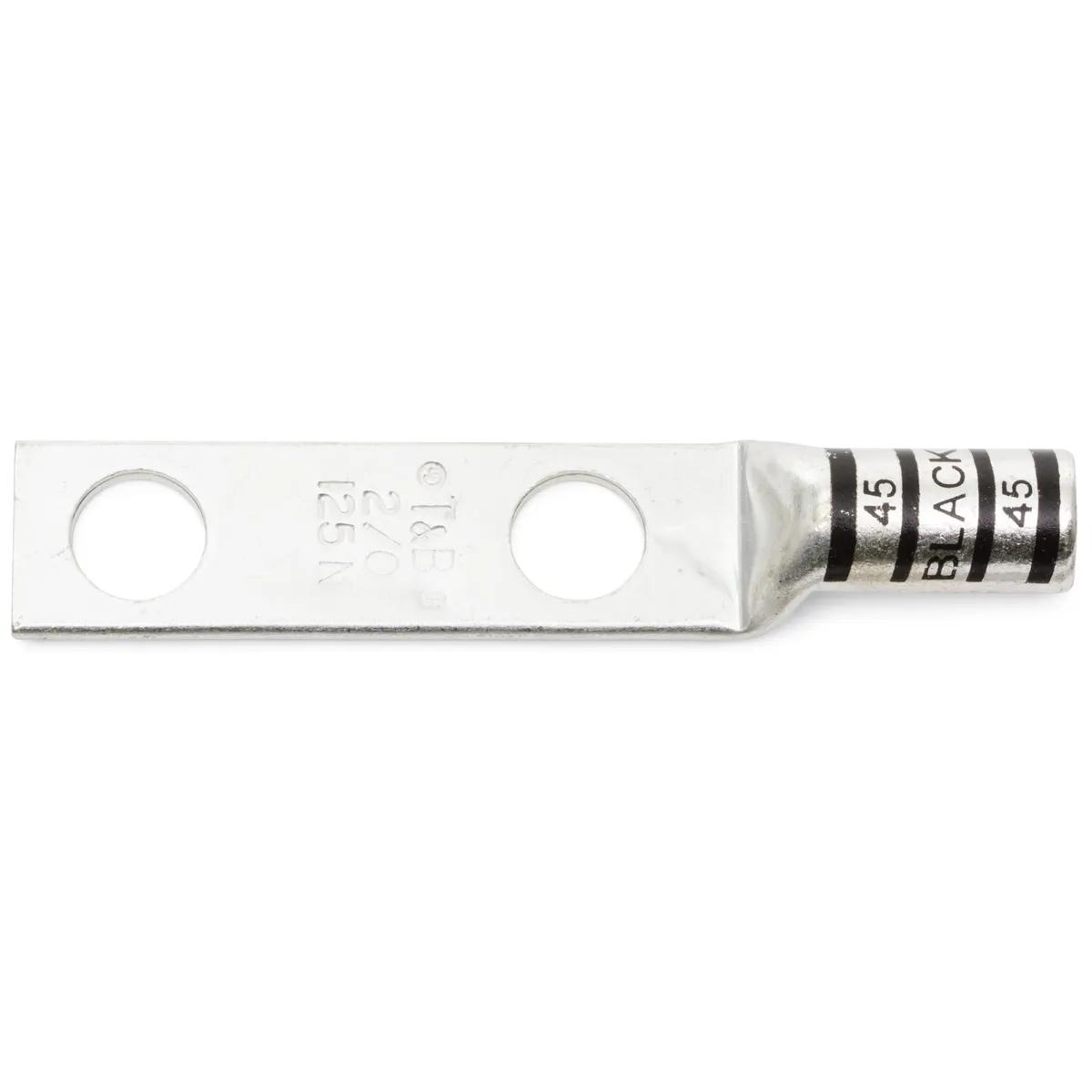 2/0 AWG, 1/2" Stud Black T&B Long Barrel Industrial Double Hole Lug - 2 Pack