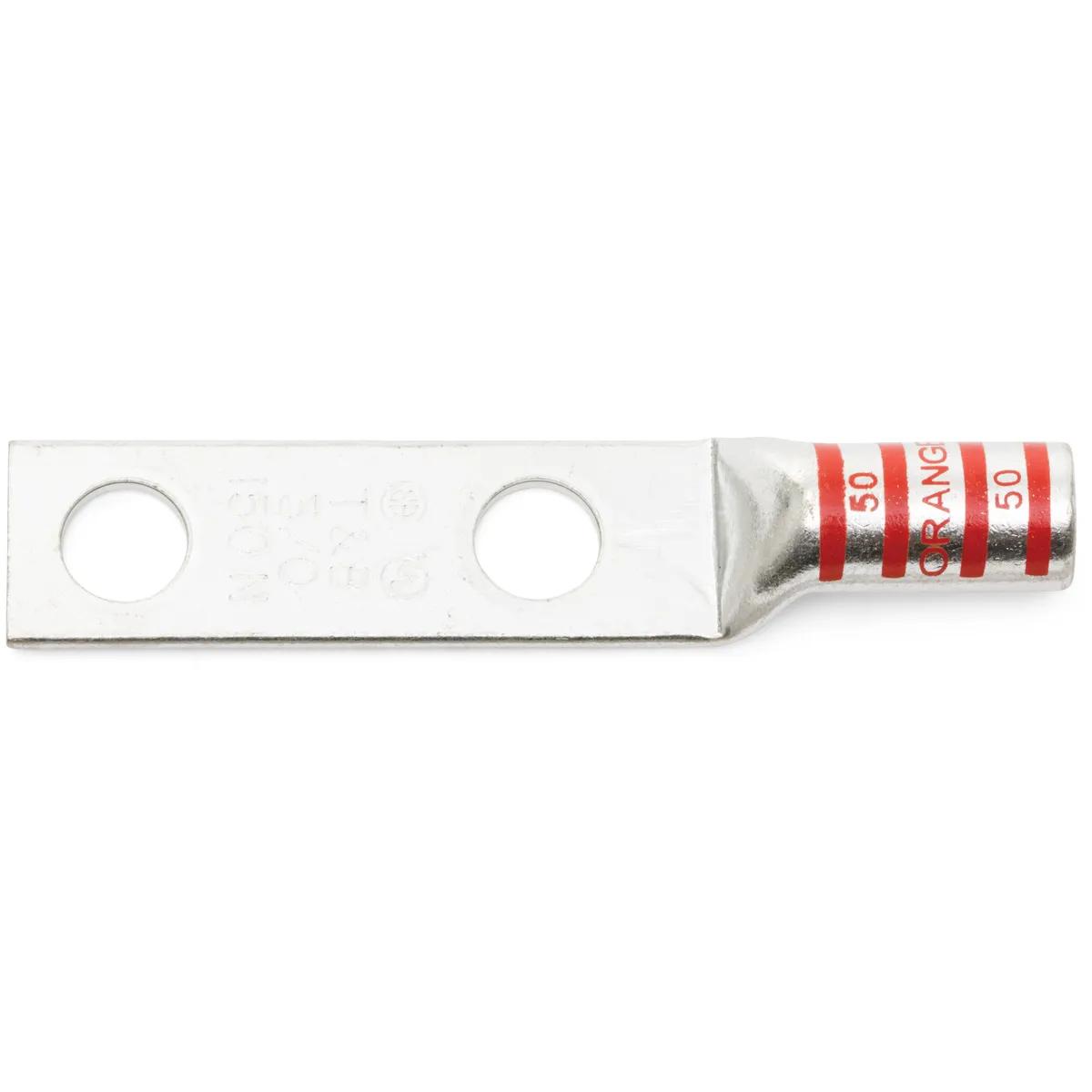 3/0 AWG, 1/2" Stud Orange T&B Long Barrel Industrial Double Hole Lug - 2 Pack