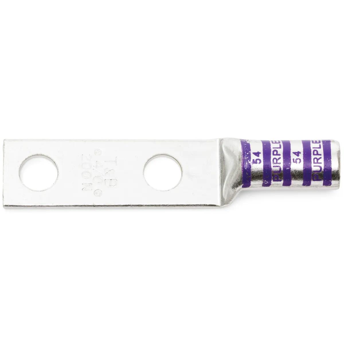 4/0 AWG, 1/2" Stud Purple T&B Long Barrel Industrial Double Hole Lug - 2 Pack