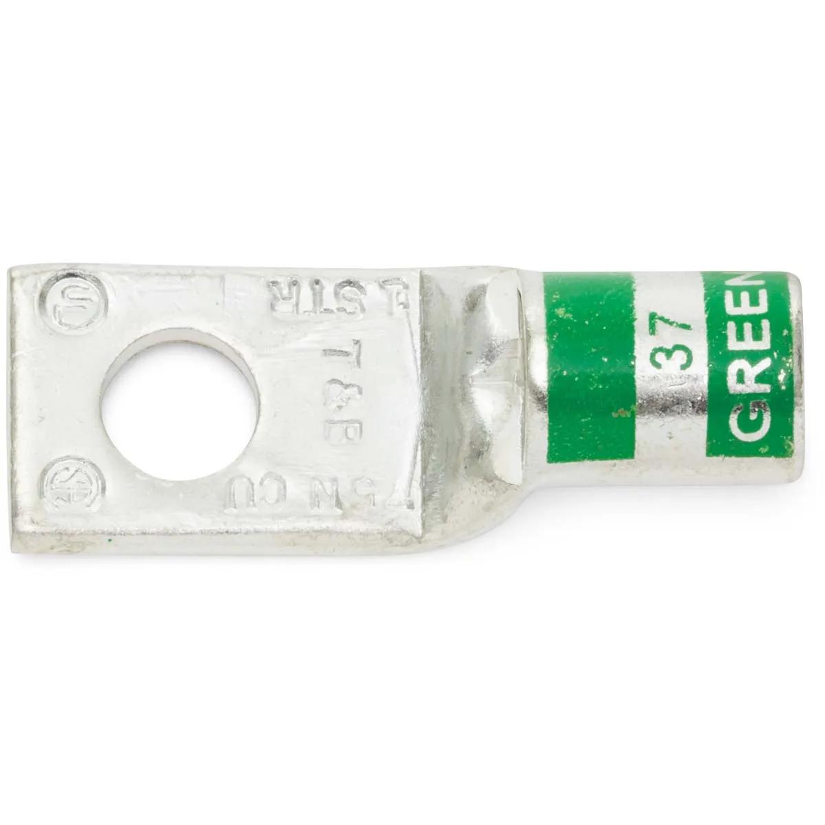 1 AWG, 5/16" Stud Green T&B Industrial Single Hole Lug - 2 Pack