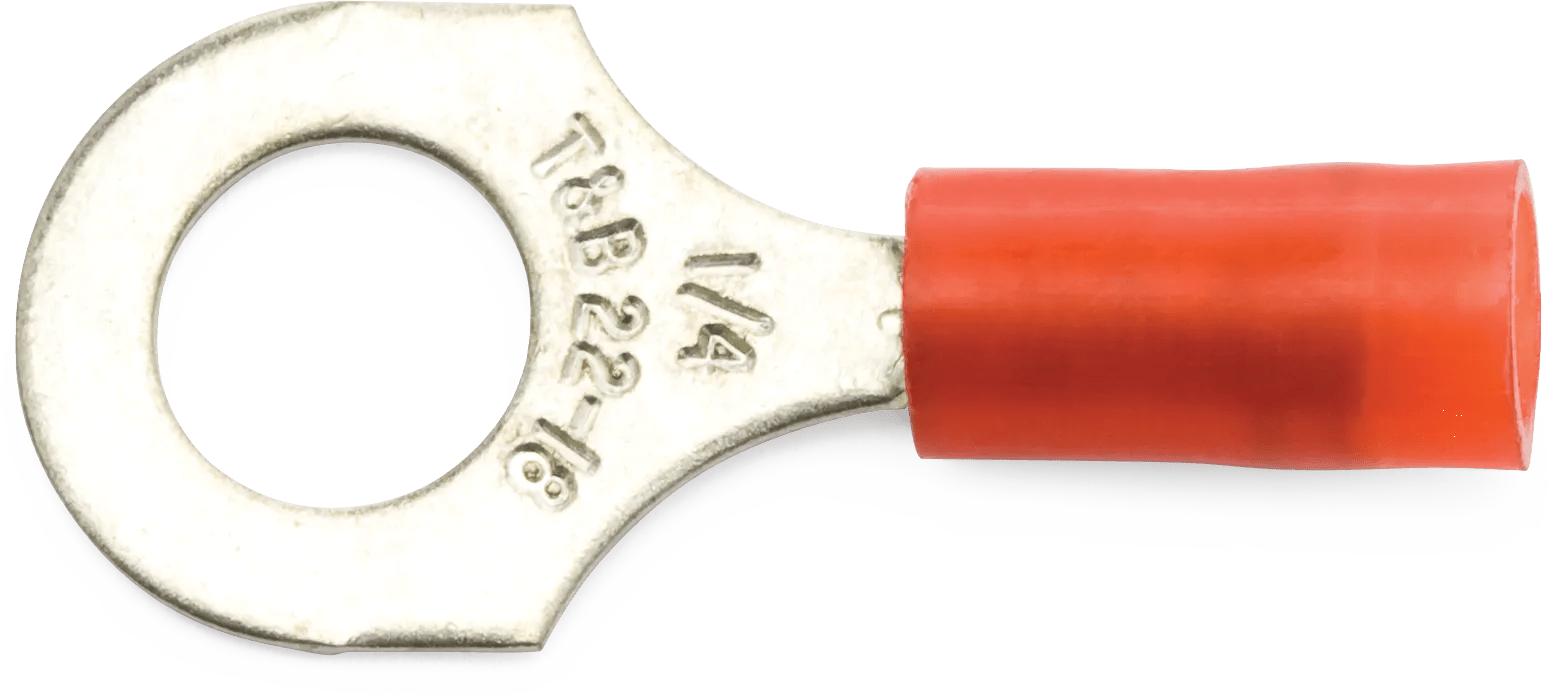 22 - 18 AWG Red 1/4" Nylon Insulated Sta-Kon® Ring Terminal - 50 Pack