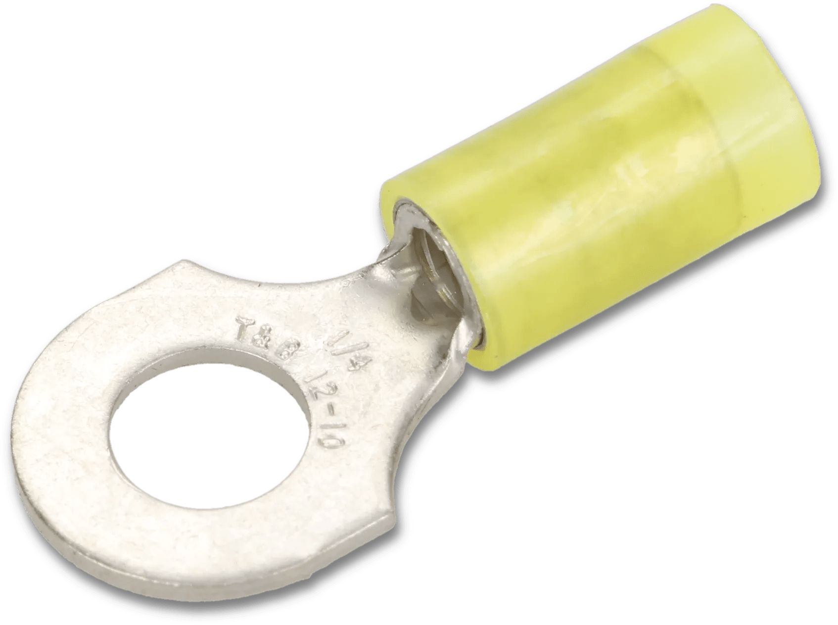 12 - 10 AWG Yellow 1/4" Nylon Insulated Sta-Kon® Ring Terminal - 50 Pack