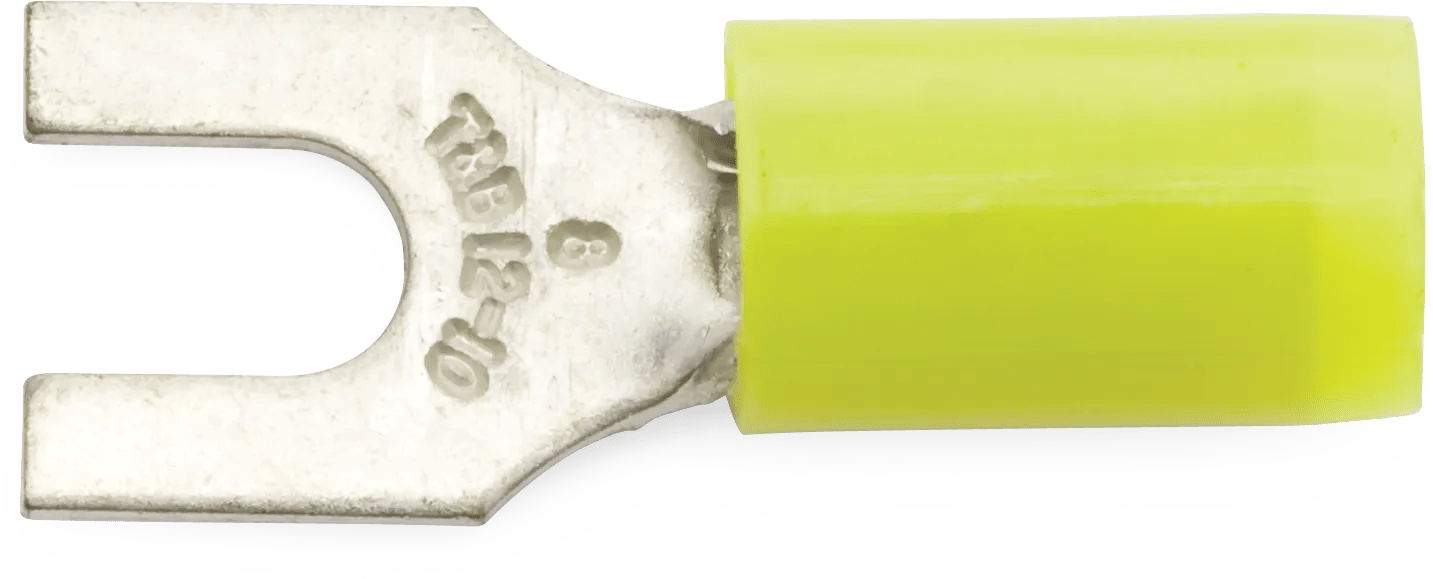 12 - 10 AWG Yellow #8 Nylon Insulated Sta-Kon® Fork Terminal - 50 Pack