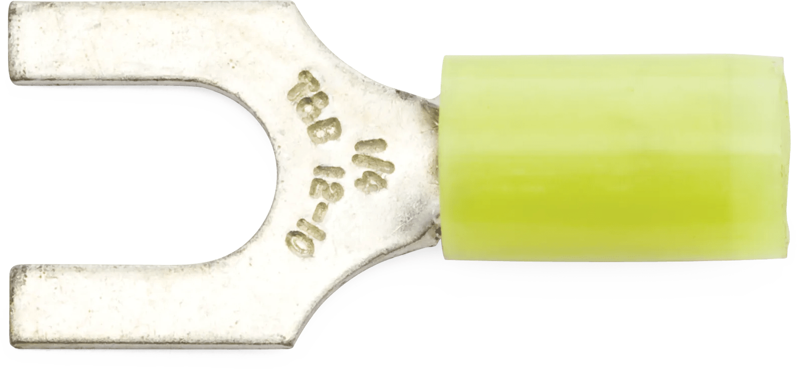 12 - 10 AWG Yellow 1/4" Nylon Insulated Sta-Kon® Fork Terminal - 50 Pack