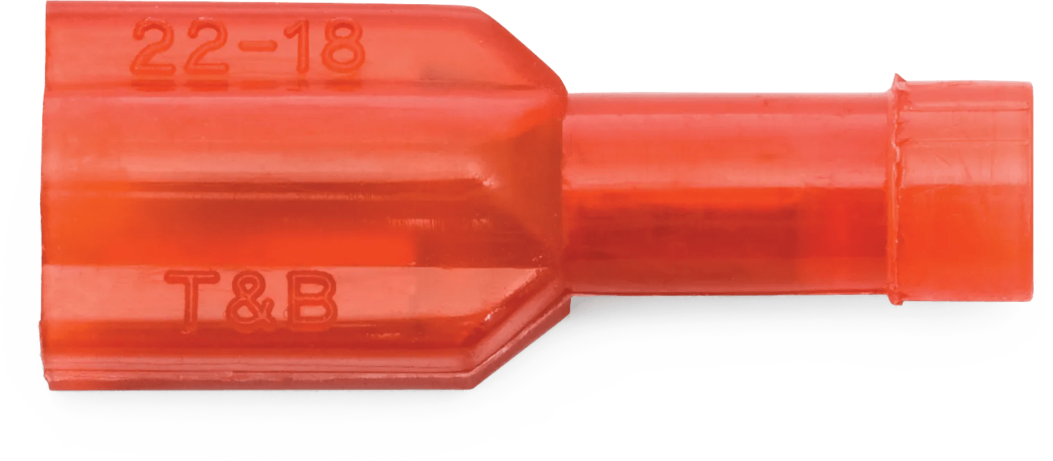 22 - 18 AWG Red Fully Nylon Insulated Sta-Kon® 250 Series Female Quick Slide Terminal - 50 Pack