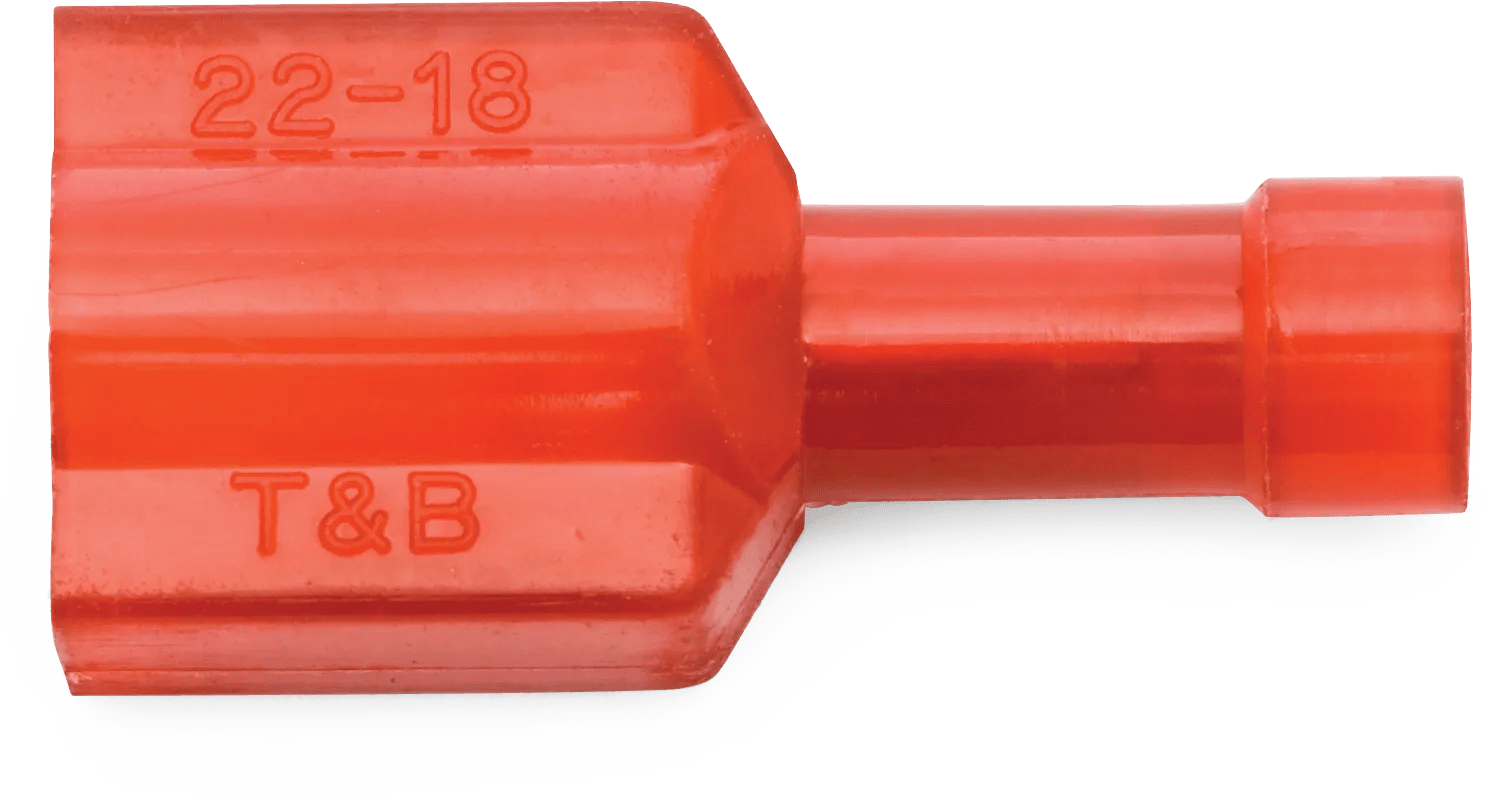 22 - 18 AWG Red Fully Nylon Insulated Sta-Kon® 250 Series Male Quick Slide Terminal - 50 Pack