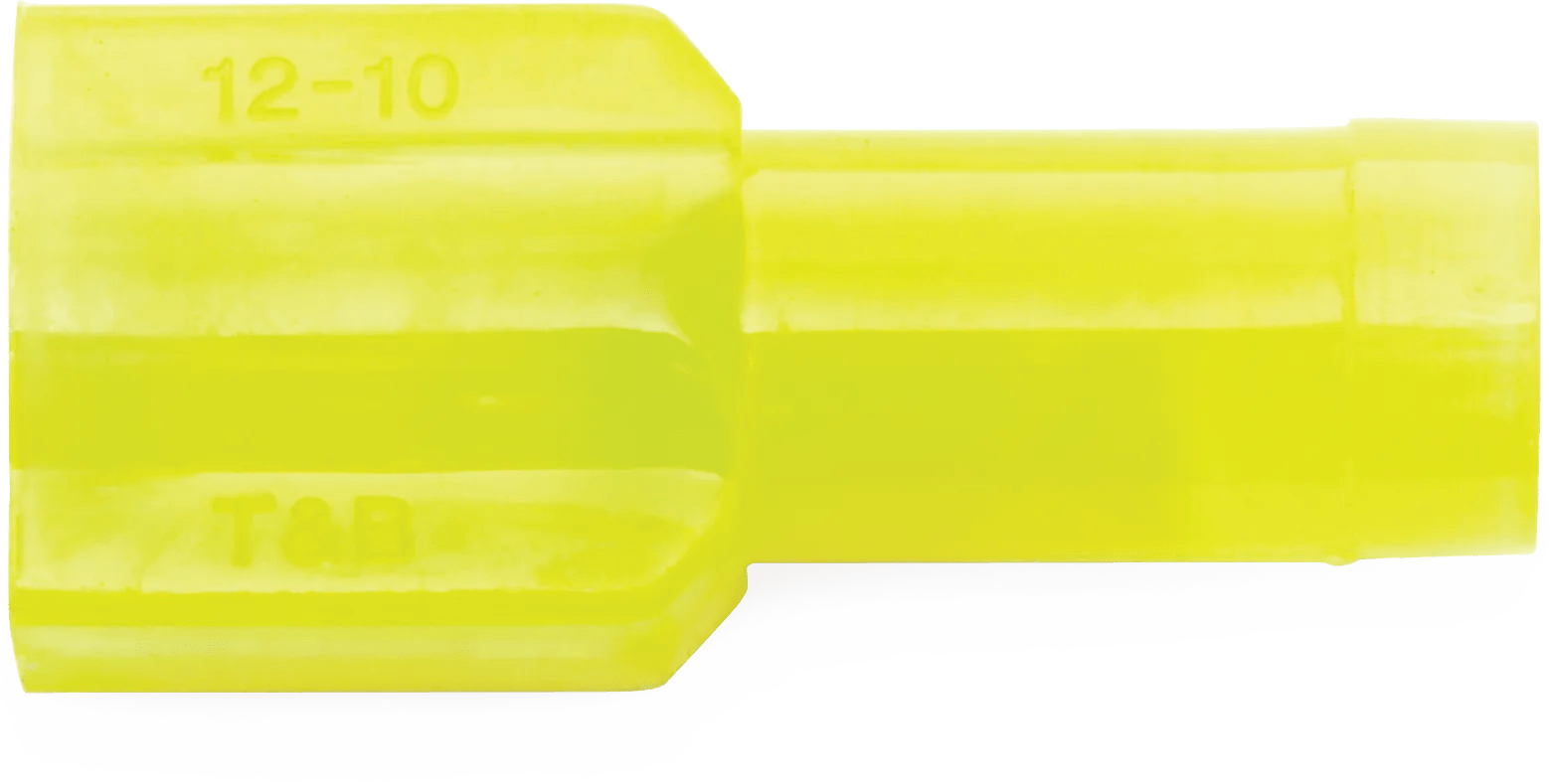 12 - 10 AWG Yellow Fully Nylon Insulated Sta-Kon® 250 Series Male Quick Slide Terminal - 50 Pack