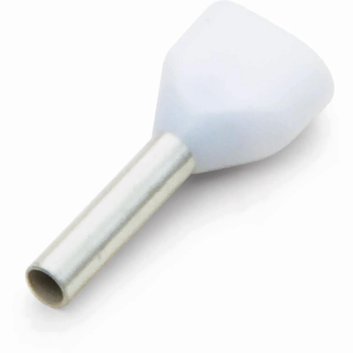 2 x 18 AWG White Insulated Double Wire Ferrule Terminal - 50 Pack