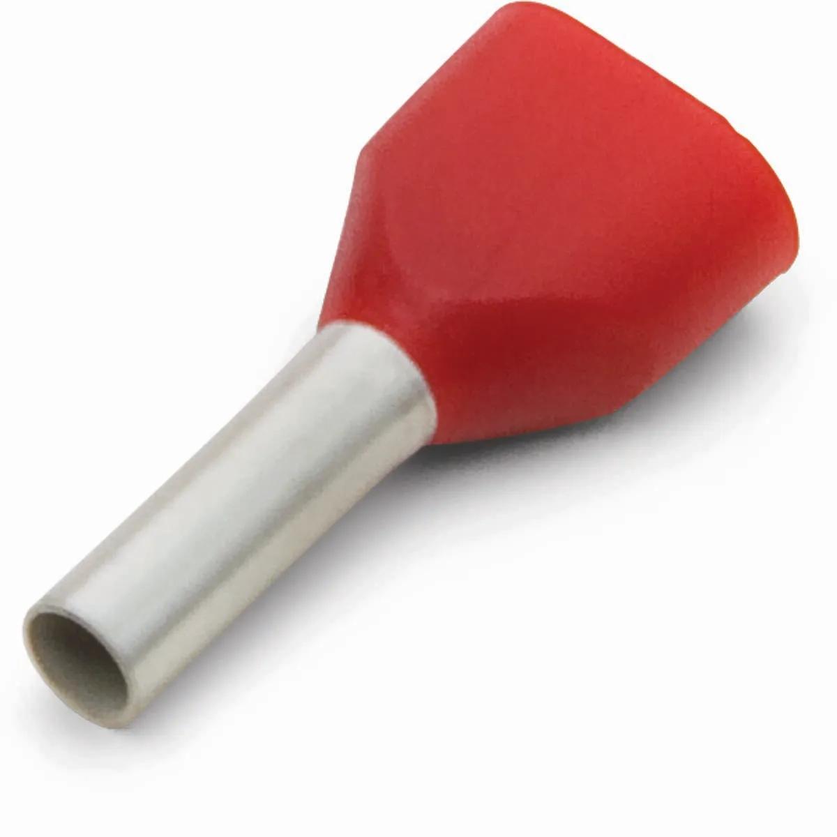 2 x 16 AWG Red Insulated Double Wire Ferrule Terminal - 50 Pack