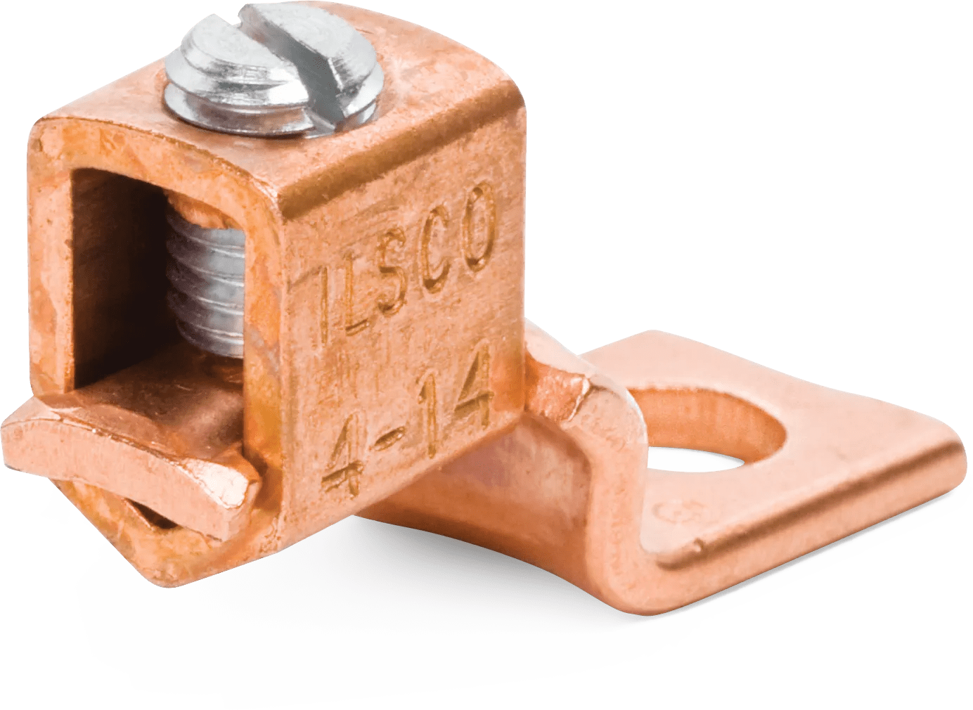 14 - 10 AWG, #6 Stud Offset Tongue Copper Mechanical Lug - 5 Pack