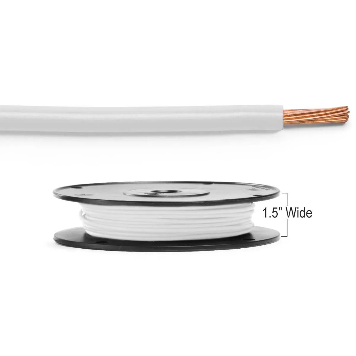 14 Gauge White PVC Primary Wire Narrow Spool - 100 Feet