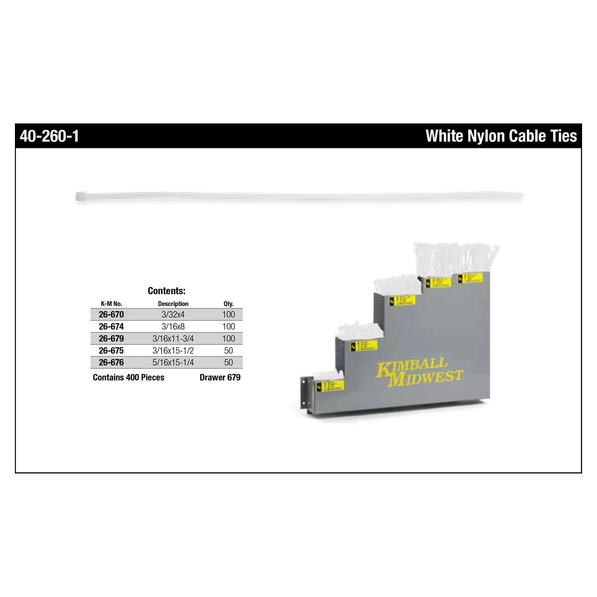 White Nylon Cable Tie Dispenser Rack Assortment