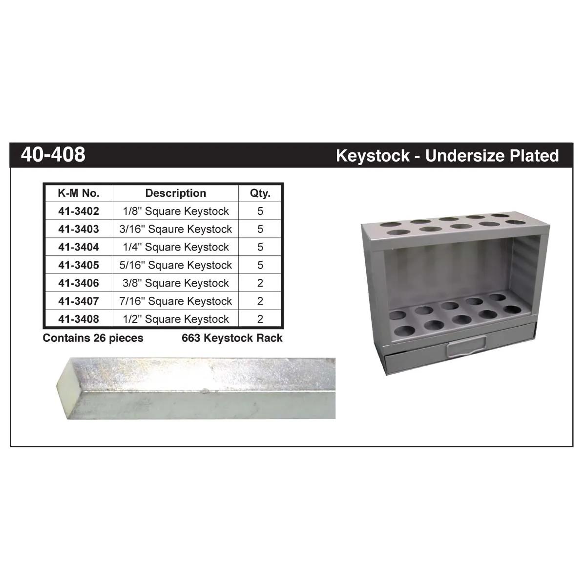 12" Square Undersized Plated Key Stock Assortment (1/8" - 1/2")