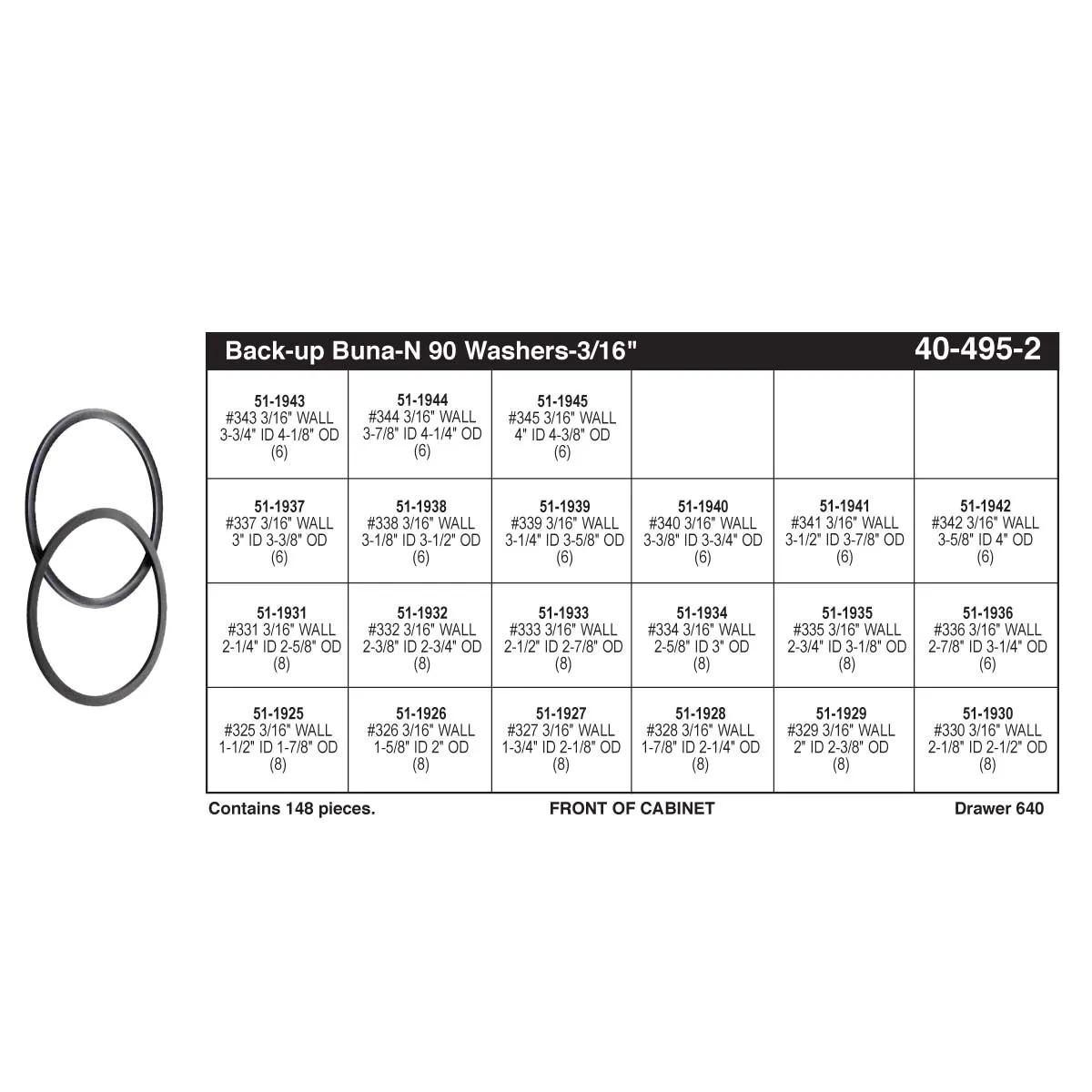 3/16" Backup Buna-N 90 O-Ring Assortment