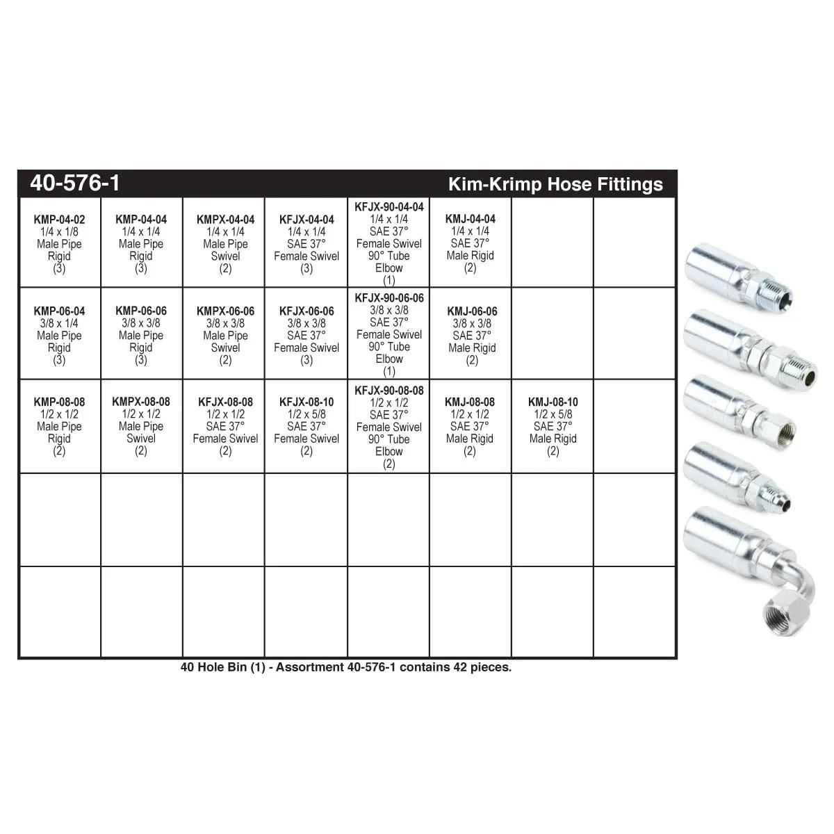 Kim-Krimp Hose Fittings Bin Assortment (1/4" - 1/2")
