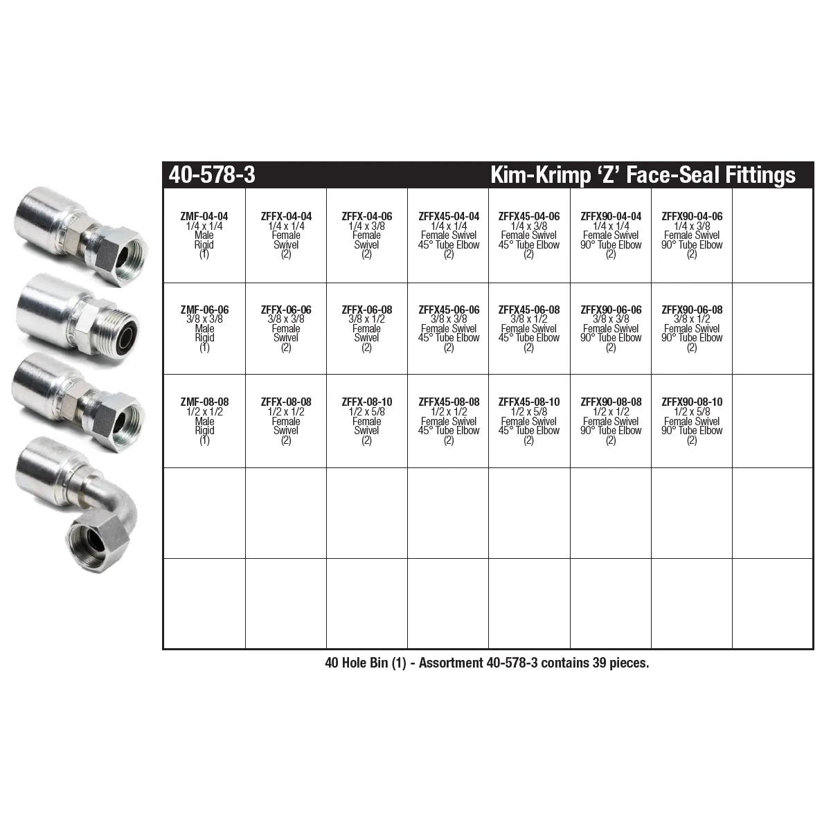 1/4" - 1/2" Kim-Krimp "Z" Series Face-Seal Fitting Assortment