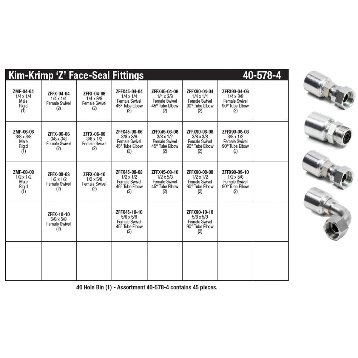 1/4" - 5/8" Kim-Krimp "Z" Series Face-Seal Fitting Assortment