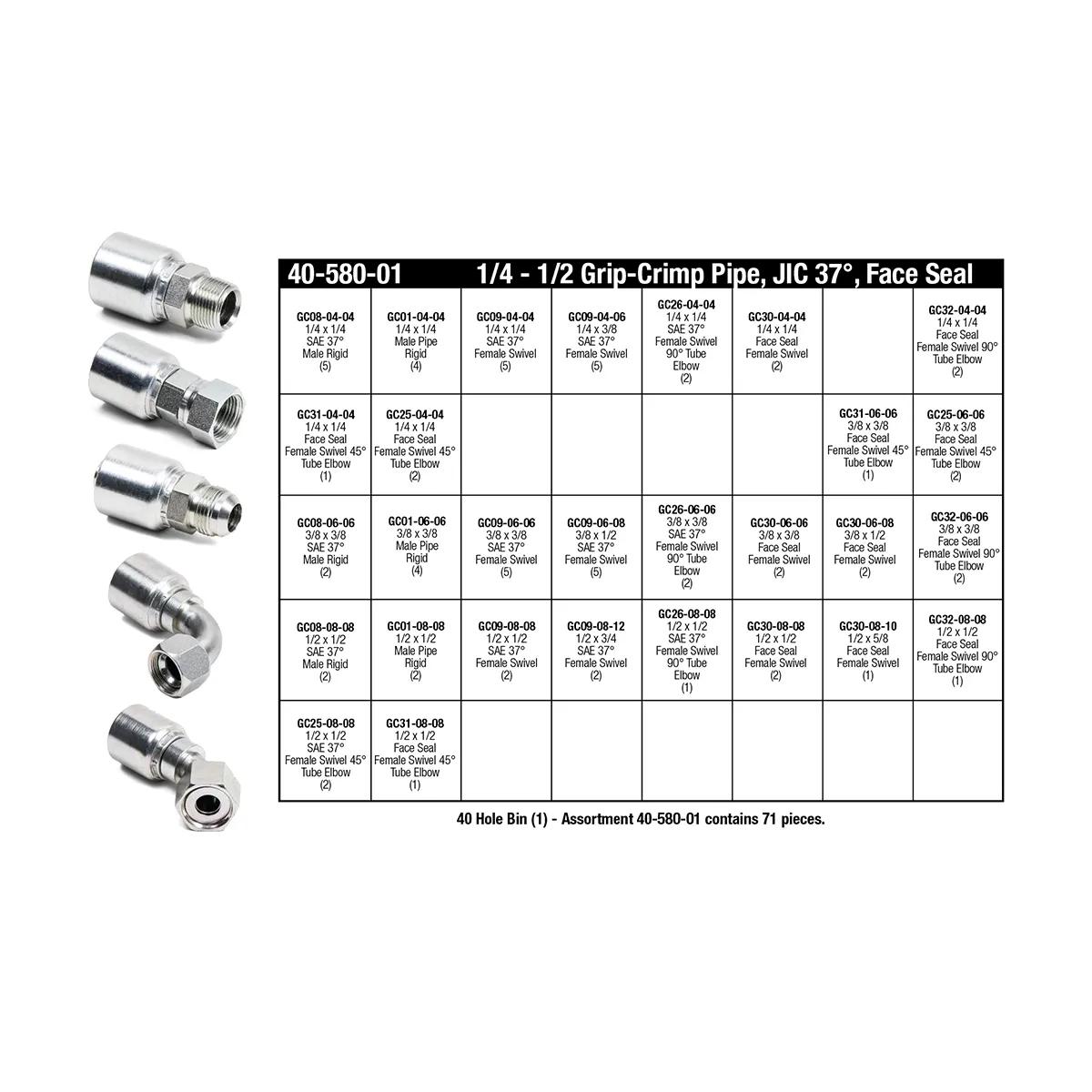 1/4" - 1/2" Grip-Crimp Series Hose End Assortment