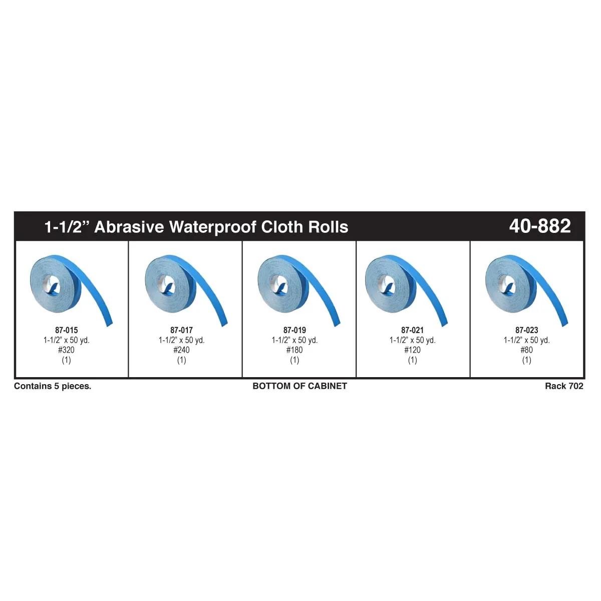 80 - 320J Grit Blue 1-1/2" Waterproof Aluminum Oxide Grain Abrasive Cloth Roll Assortment