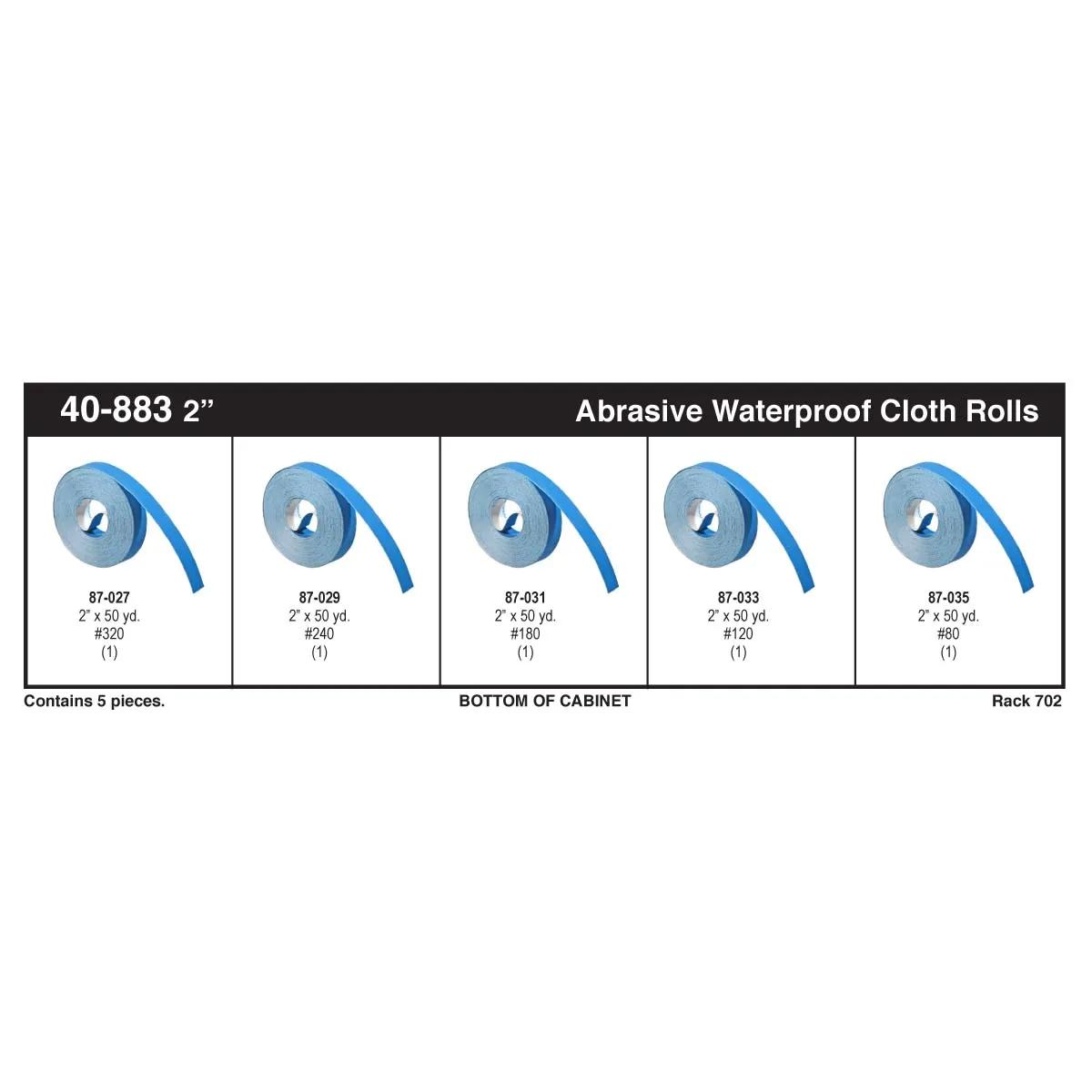 80 - 320J Grit Blue 2" Waterproof Aluminum Oxide Grain Abrasive Cloth Roll Assortment