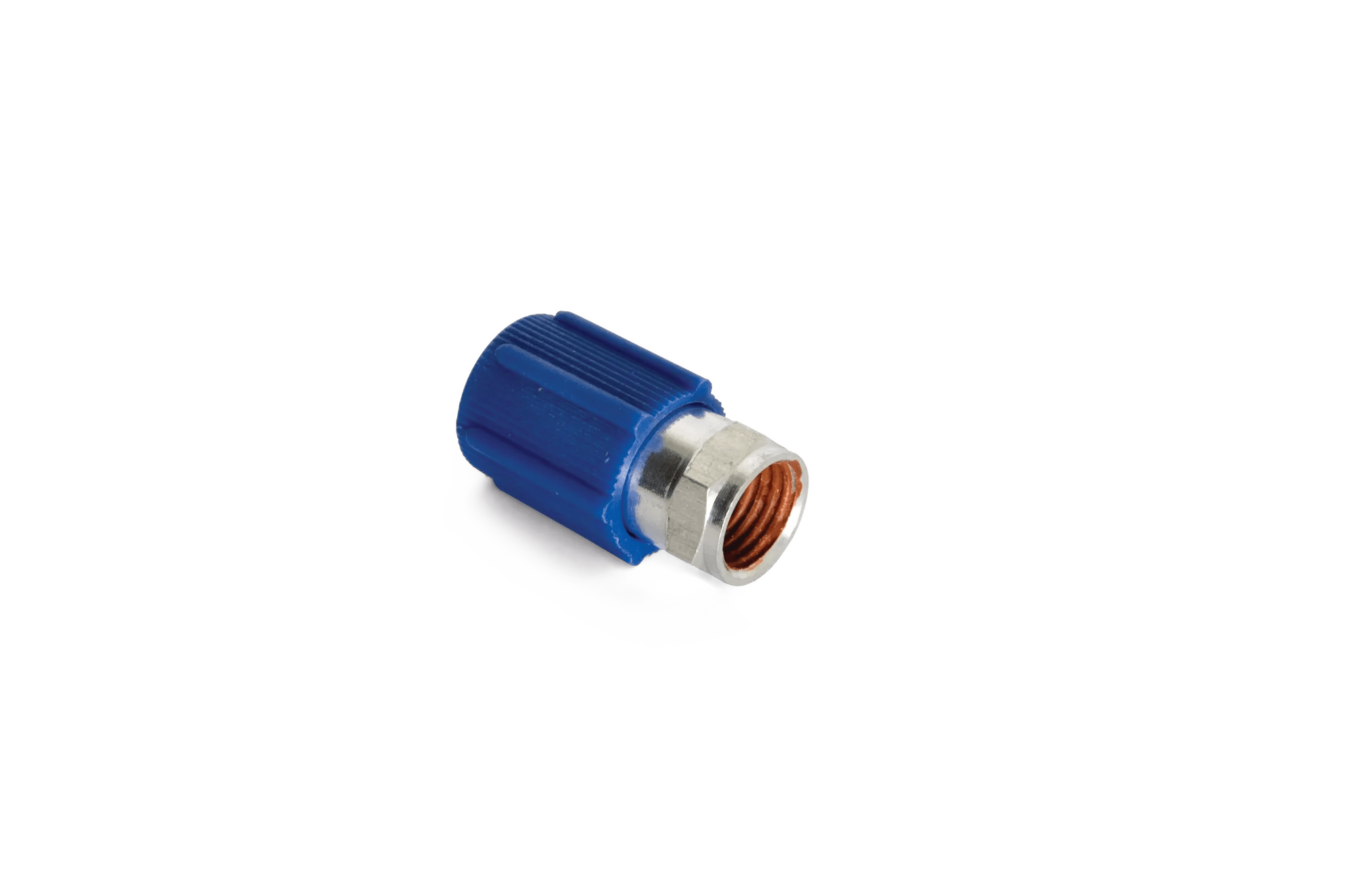 7/16"-20 RC134A Straight Low Side Adapter with M8 x 1 Blue Cap - 2 Pack
