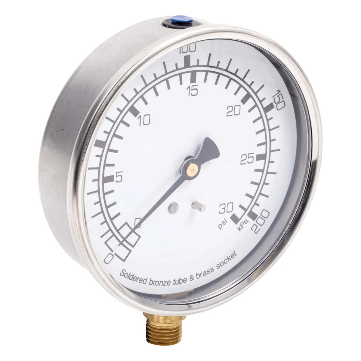 4" 0-30 P.S.I. Liquid Filled Pressure Gauge