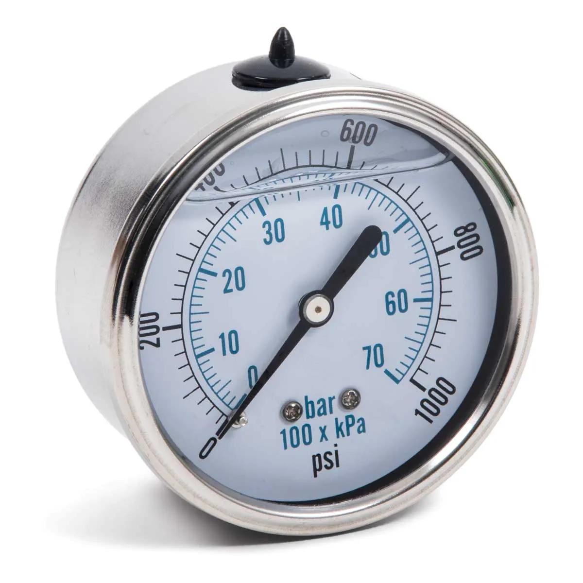 0-1,000 P.S.I. Center Mount Liquid-Filled Pressure Gauge
