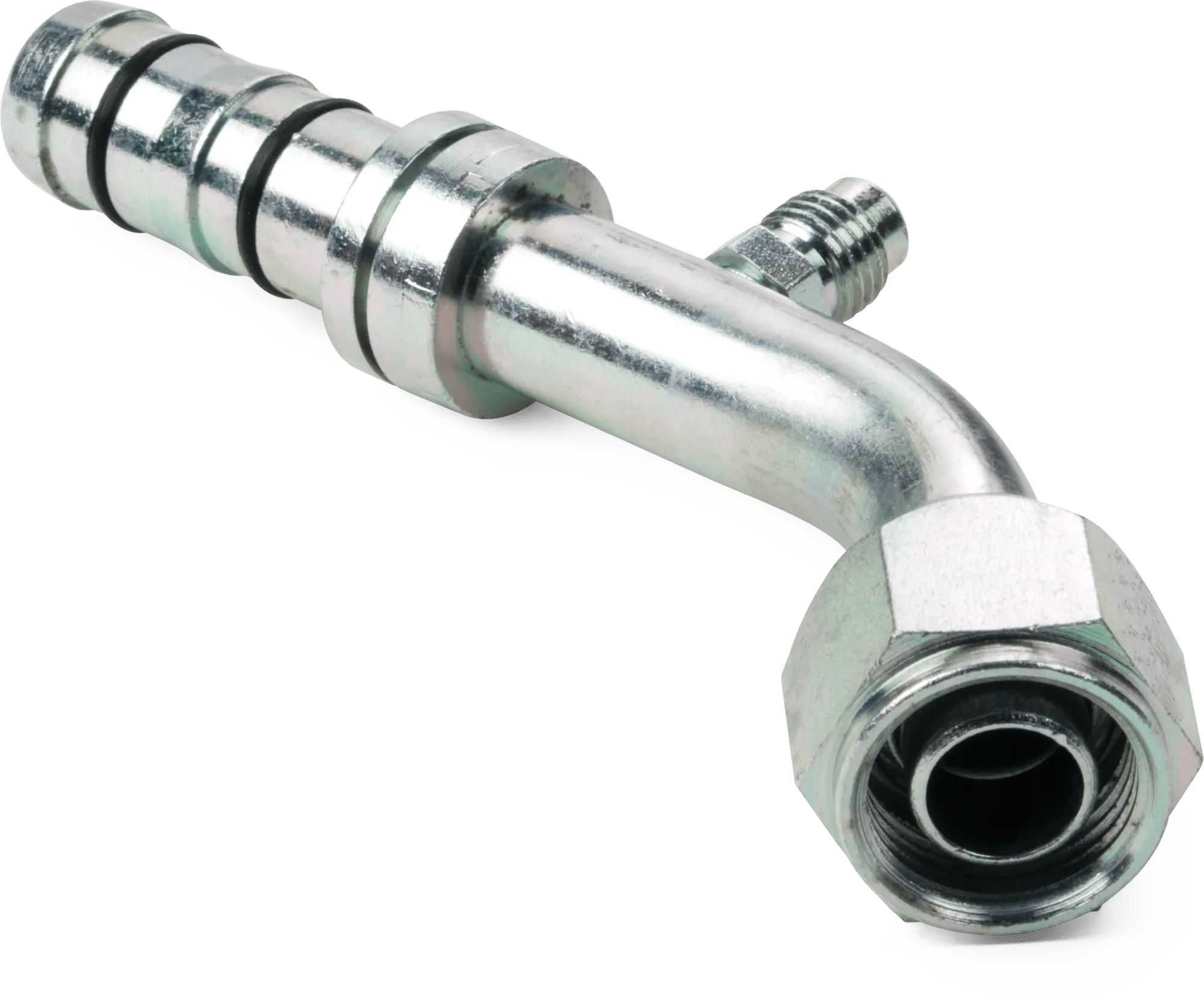 5/8" x 5/8" Female O-Ring 45° Elbow E-Z Clip Fitting with 7/16"-20 Thread Switch Port