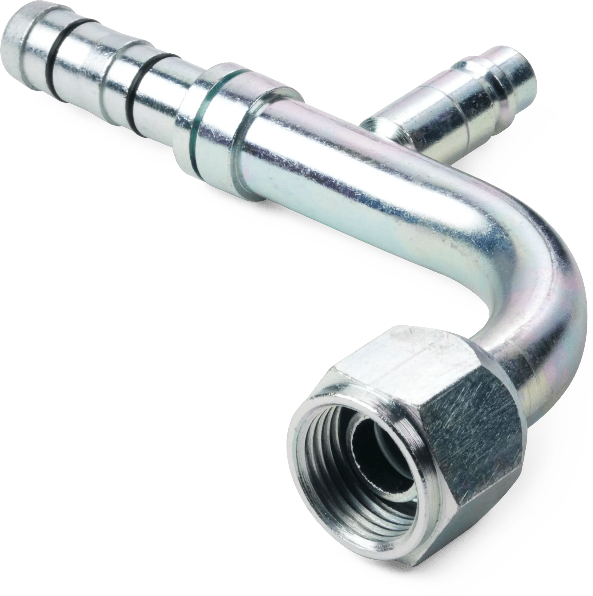 5/8" x 5/8" Female O-Ring 90° Elbow E-Z Clip Fitting with R134a Low Side Charge Port