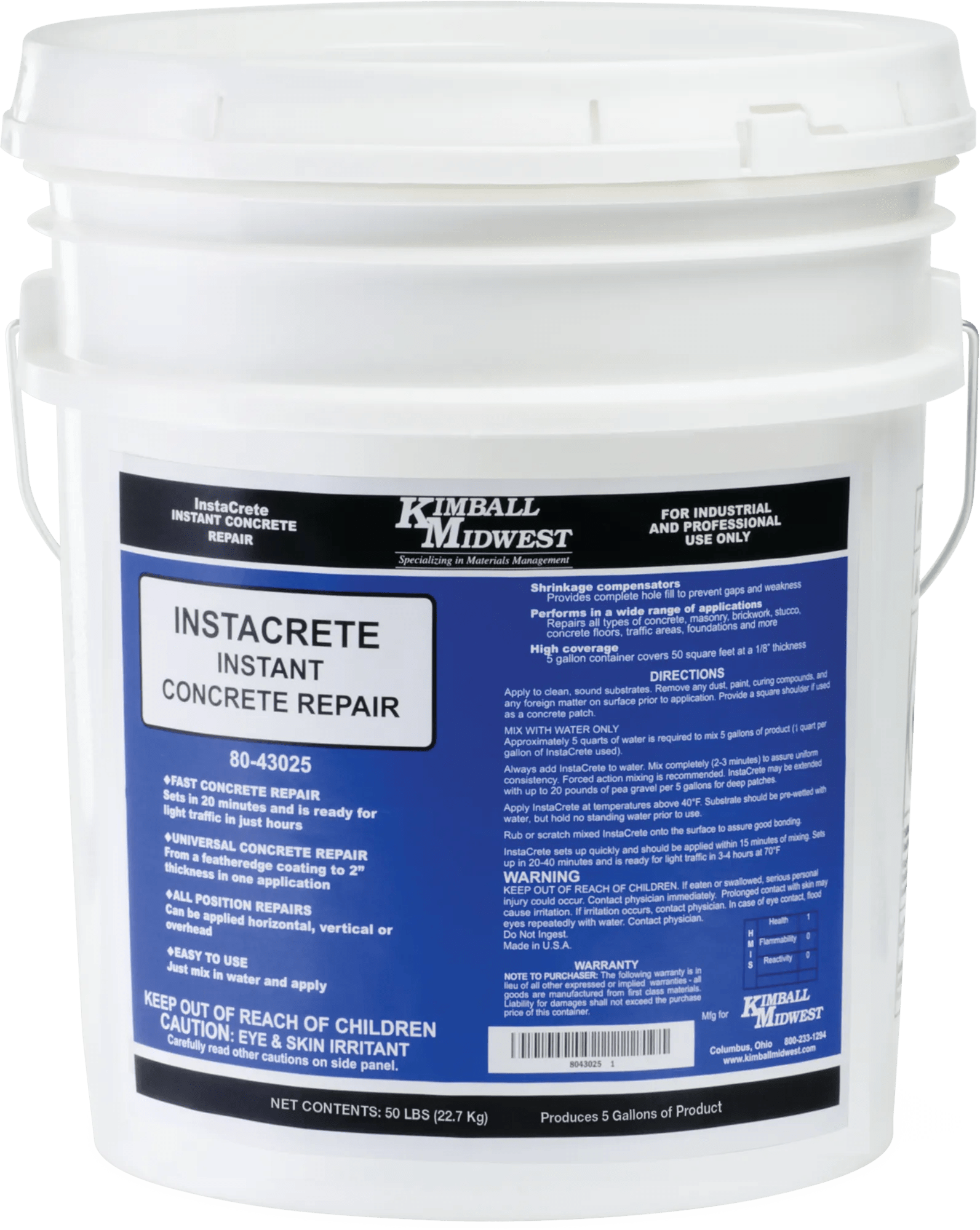 InstaCrete Instant Concrete Repair - 5 gal Bucket / 50 lbs
