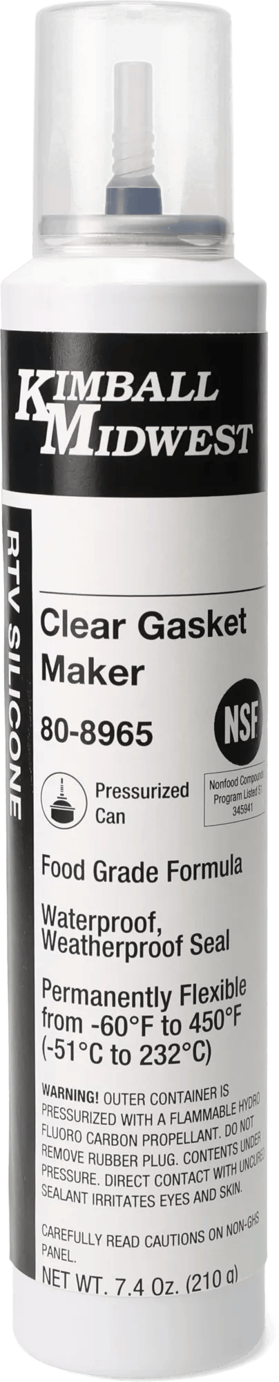 Clear RTV Food Grade Formula Silicone Gasket Maker & Sealant - 7.4 oz. Pressurized Can - 12 Pack