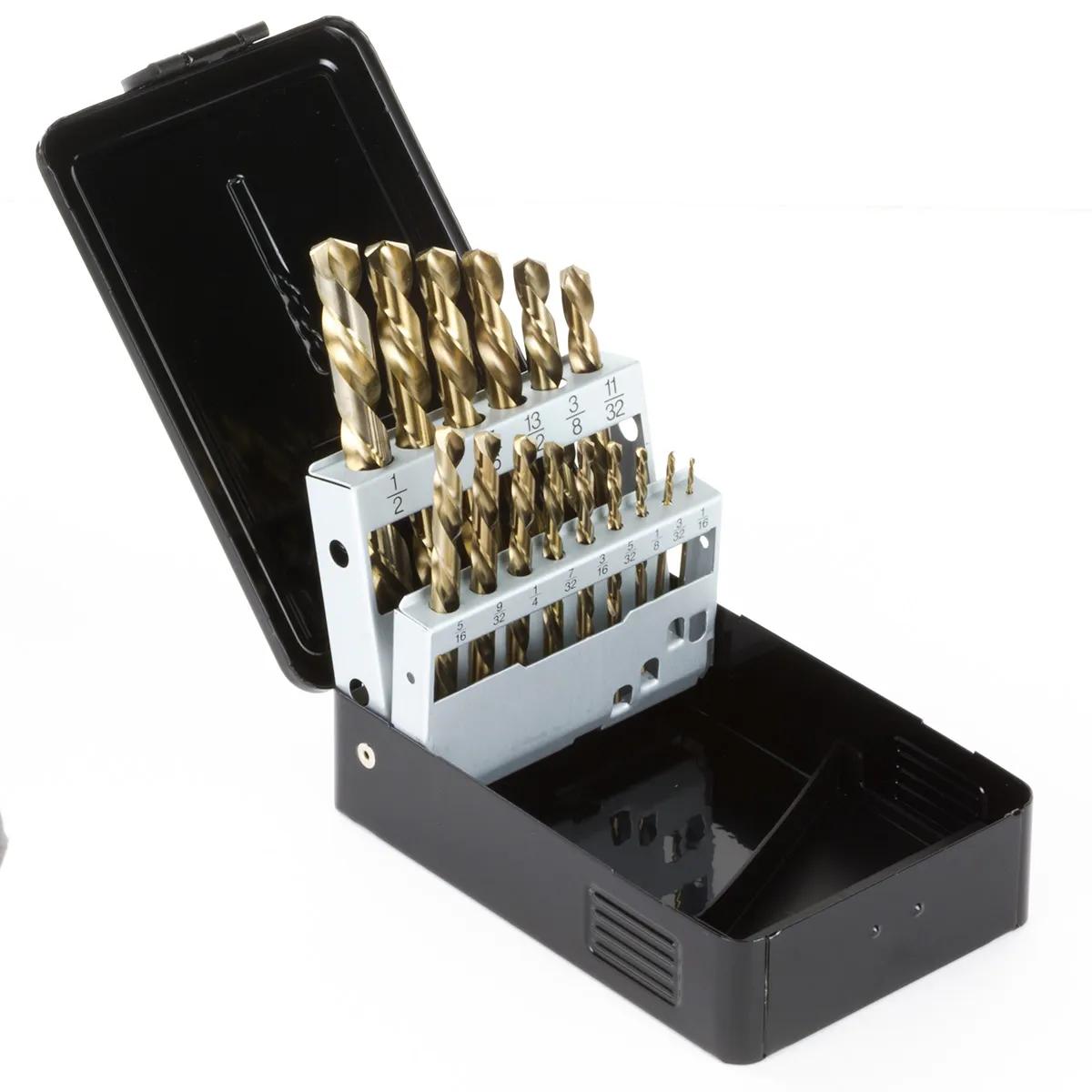 15 Piece Super Primalloy® Industrial Length (Jobber) Left Hand Drill Set (1/16" - 1/2")