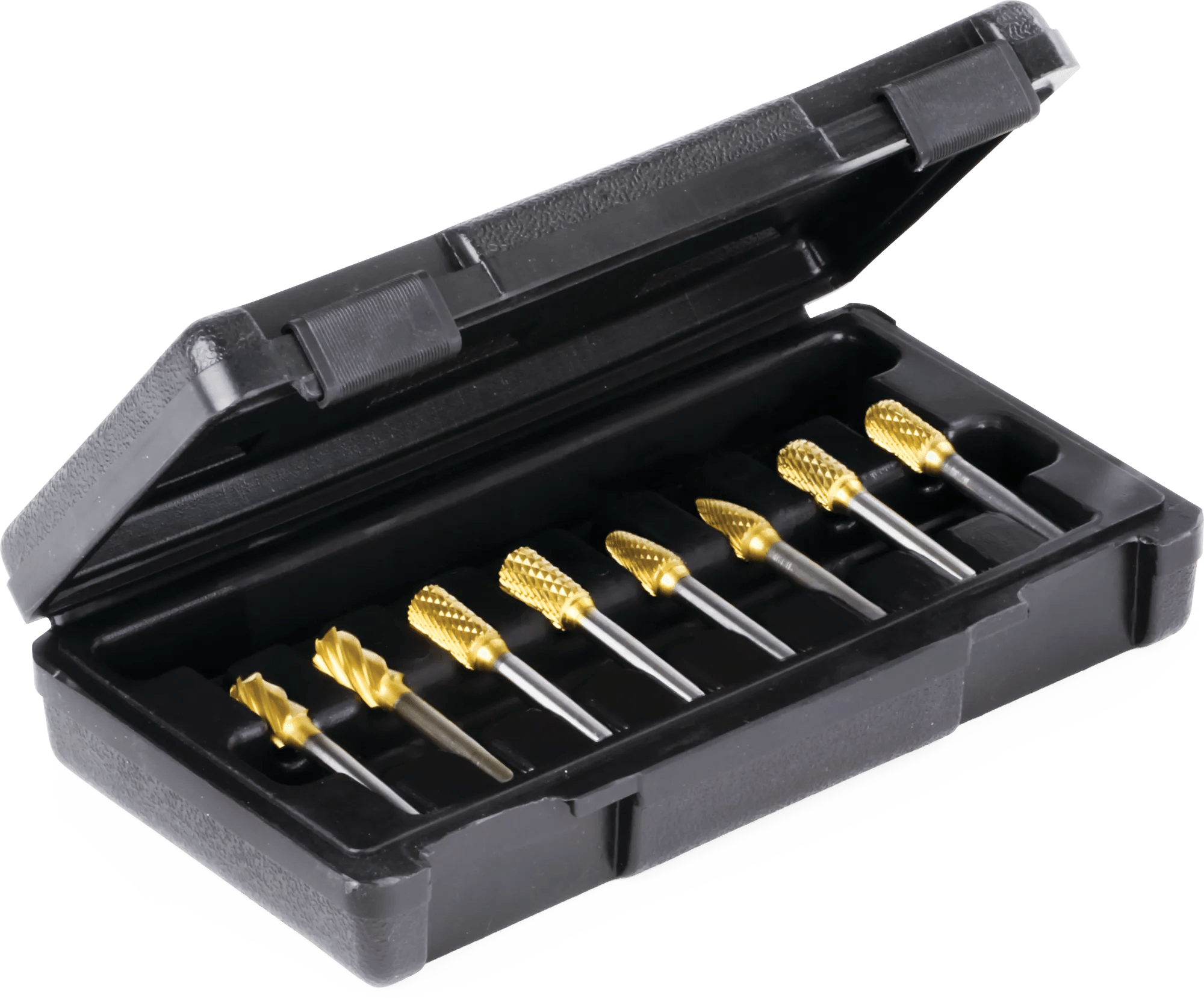8 Piece 1/4" Shank TiN-Coated Tungsten Carbide Bur Master Set