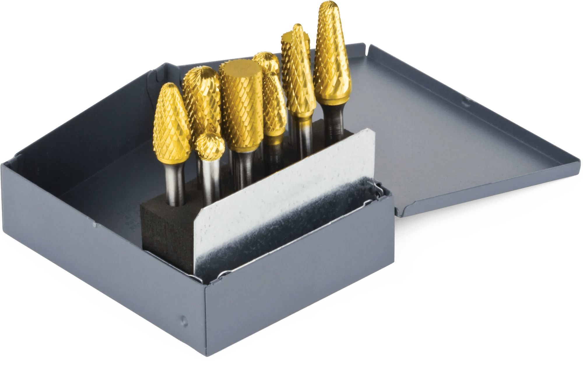 10 Piece 1/4" TiN Coated Tungsten Carbide Bur Set