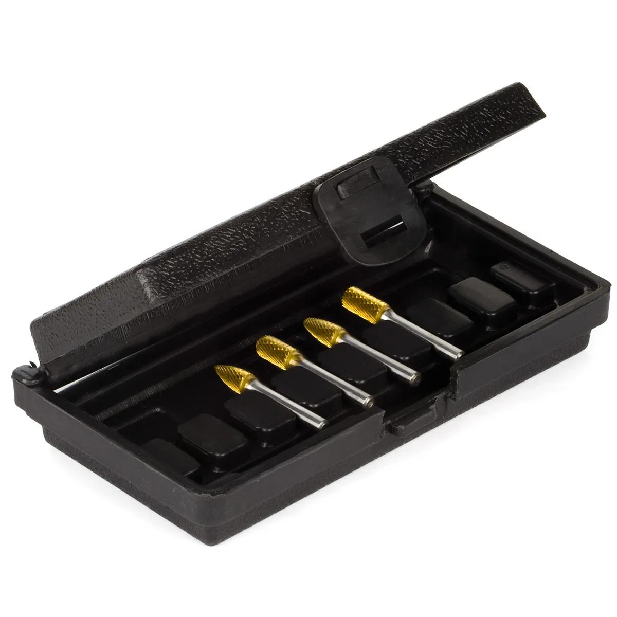 4 Piece 1/4" TiN Coated Tungsten Carbide Bur Set