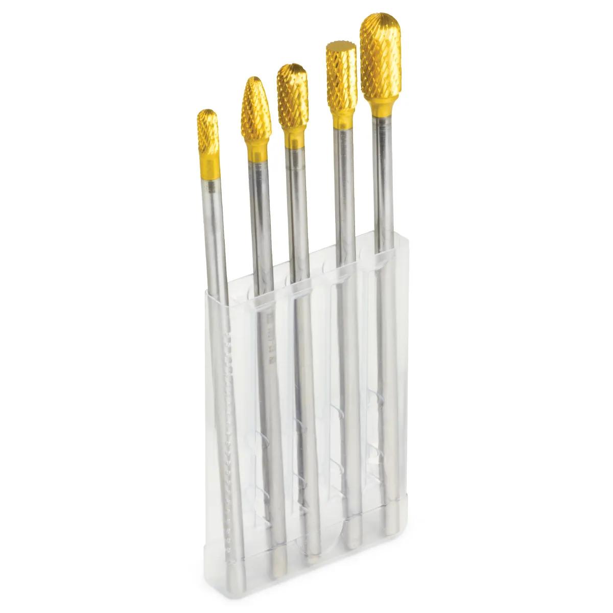 5 Piece Extended-Shank TiN-Coated Tungsten Carbide Bur Set