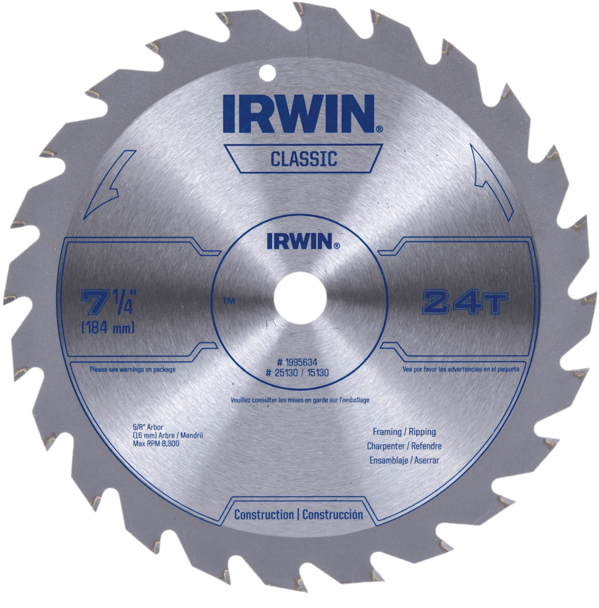 7-1/4" x 5/8" Carbide Toothed Circular Saw Blade