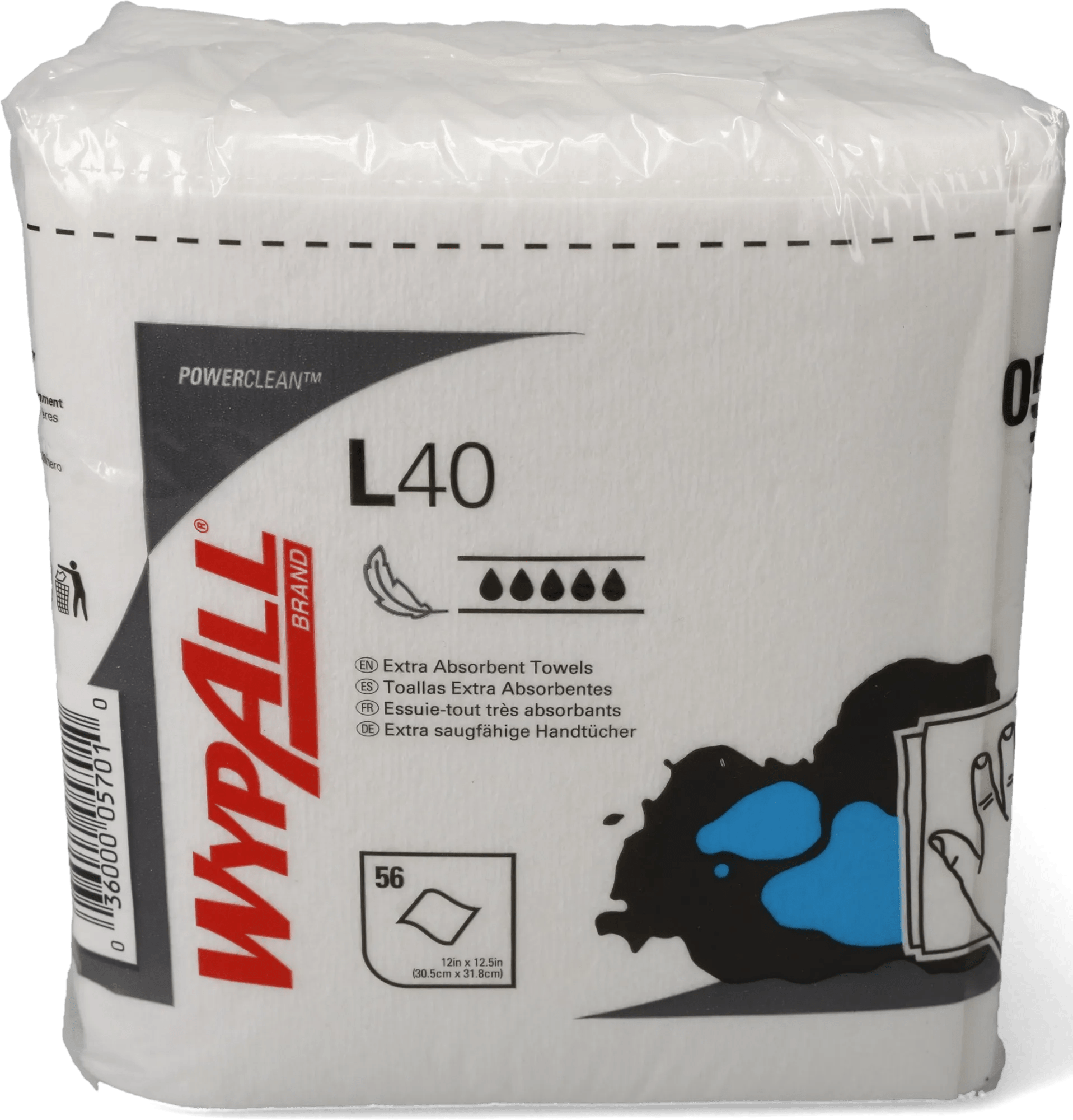 12" x 12-1/2" Wypall® L40 Extra Absorbent Towels - 56 Wipes per Pack