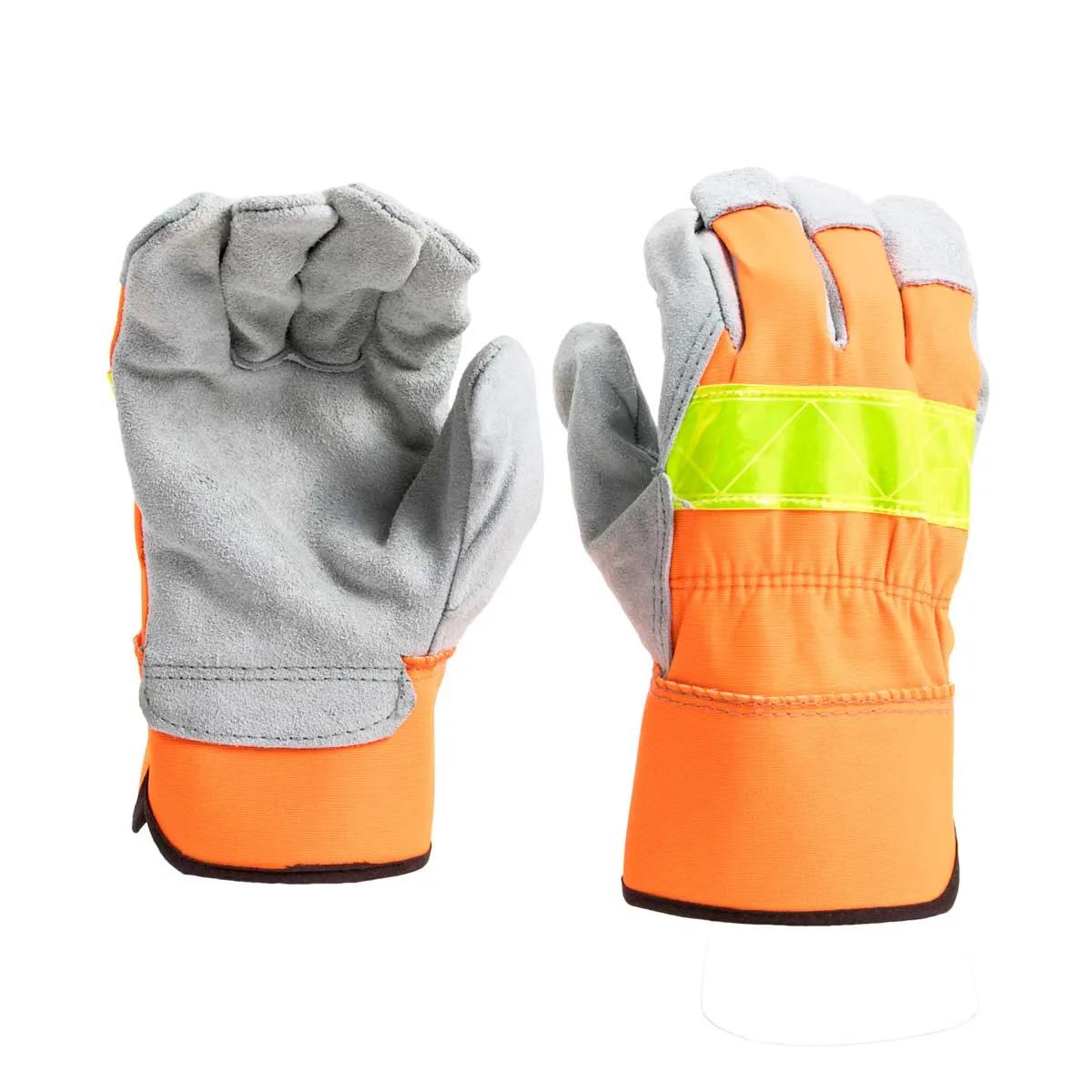 Leather Palm High Visibility Gloves (Large, 1 Pair)