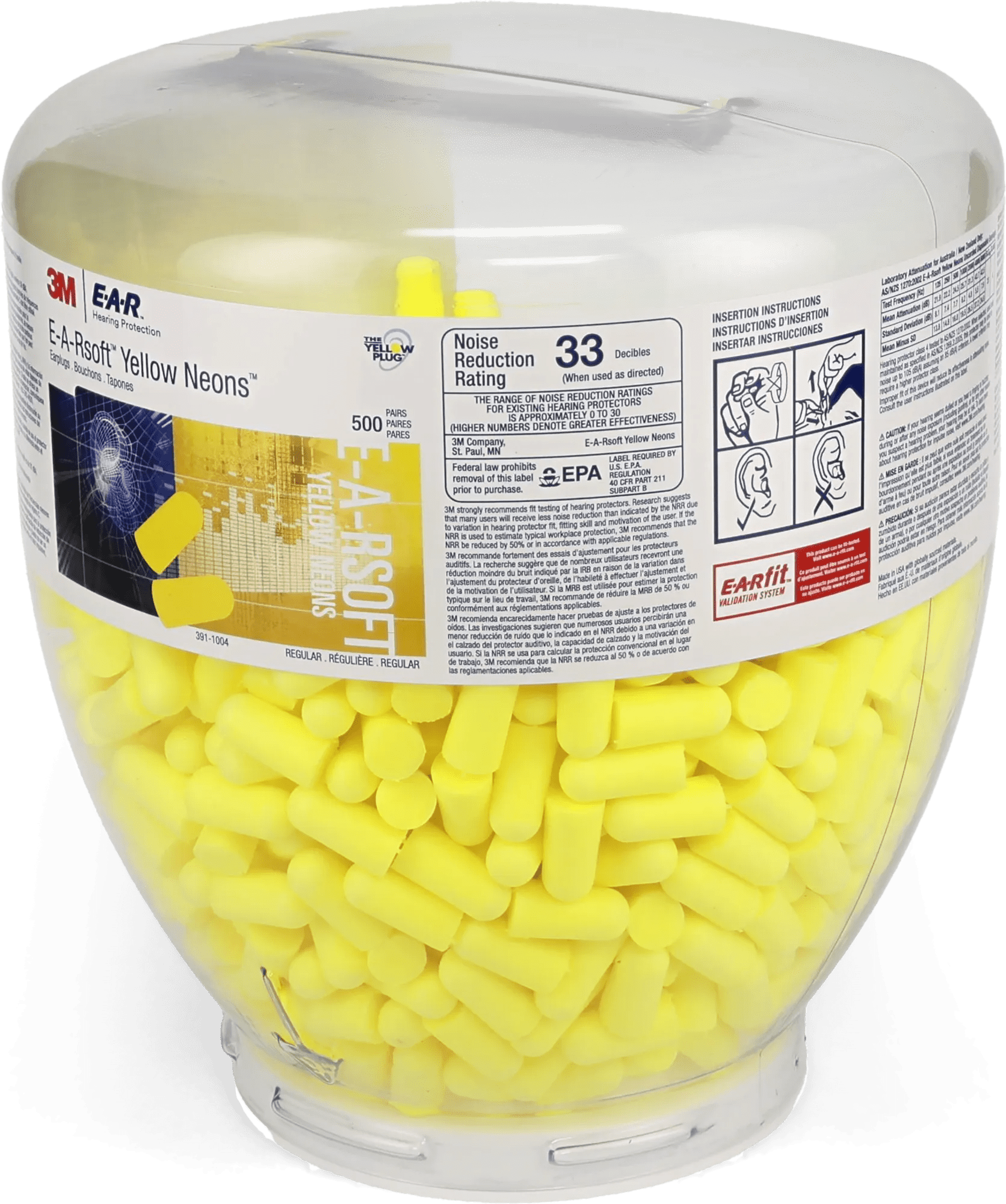 3M™ E-A-Rsoft™ Yellow Neons™ Uncorded Ear Plug Dispenser Refill - 500 Pairs