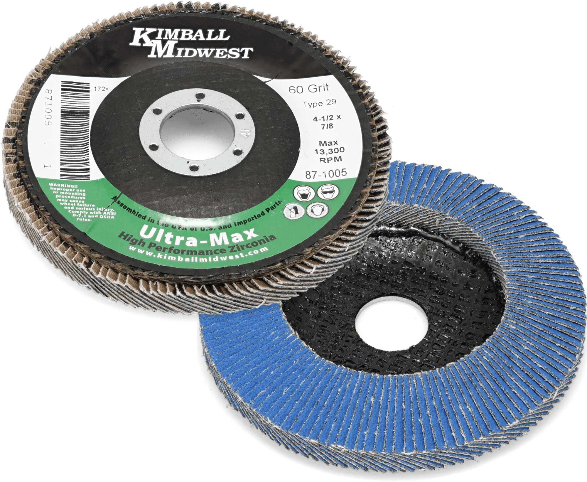 7" x 7/8" 60 Grit Type 29 Ultra-Max High Density Zirconia Grain Flap Disc - Small